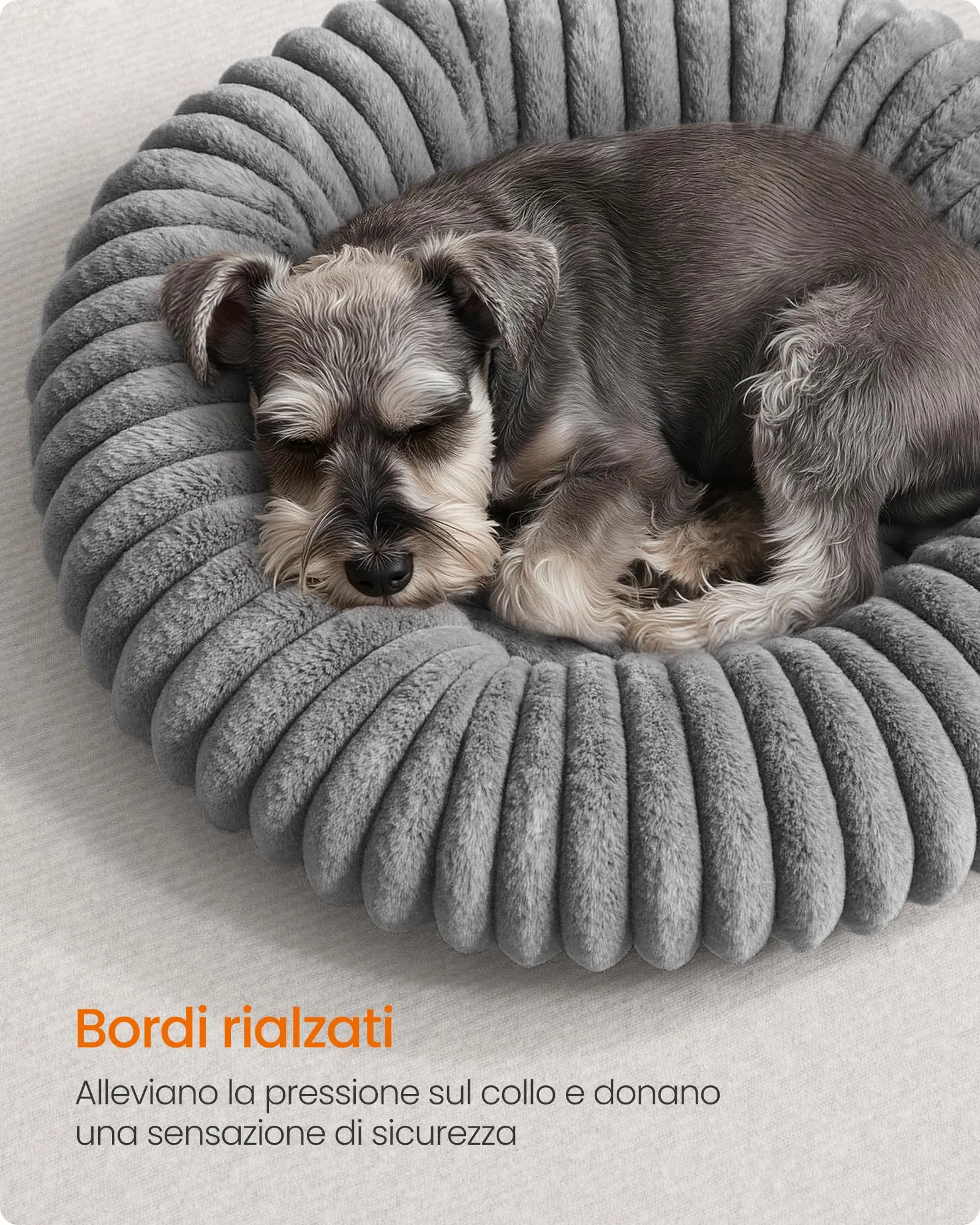 Feandrea Cuccia per Cani e Gatti di Taglia Grande, Diametro di 70 cm, Lettino per Animali Domestici, Cuscino Lavabile, Tappeto Soffice, Imbottitura Morbida, Grigio Tortora PGW303GD01 - immagine 4