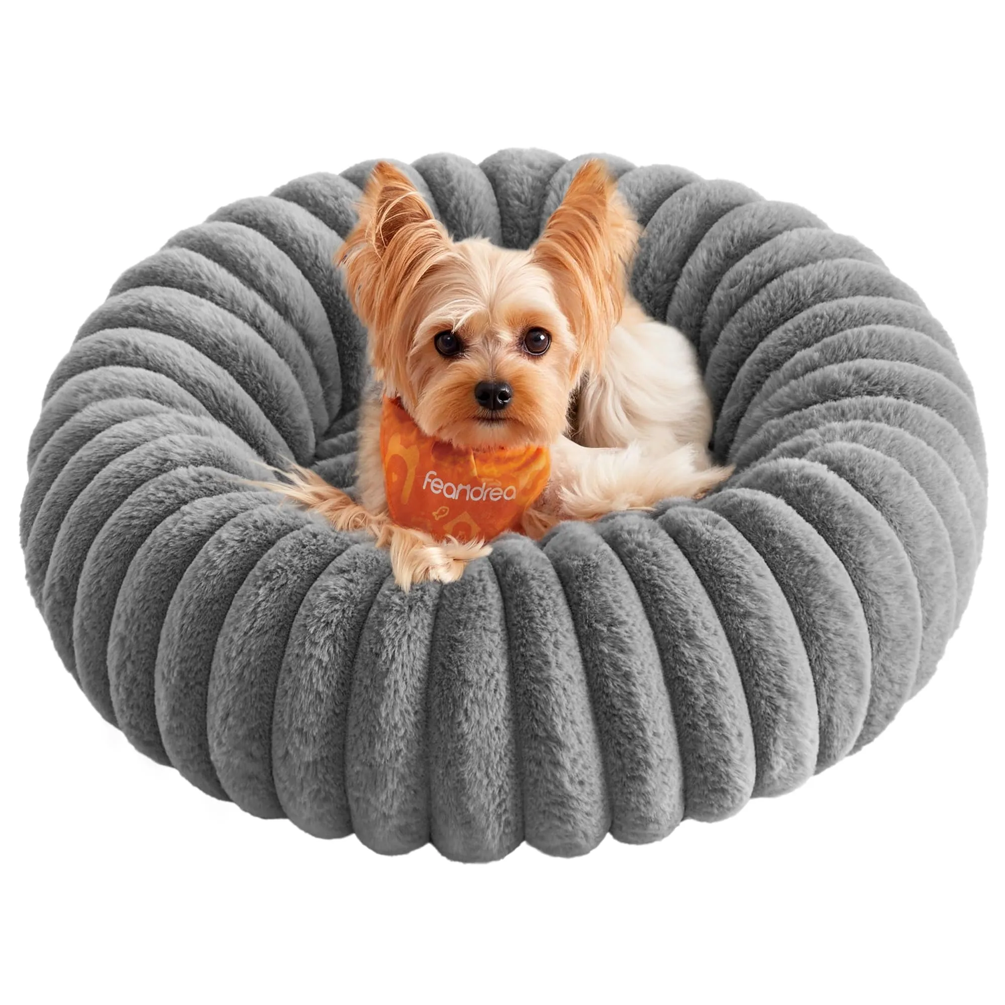 Feandrea Cuccia per Cani e Gatti di Taglia Piccola, Diametro di 50 cm, Lettino per Animali Domestici, Cuscino Lavabile, Tappeto Soffice, Imbottitura Morbida, Grigio Tortora PGW301GD01 - immagine 1