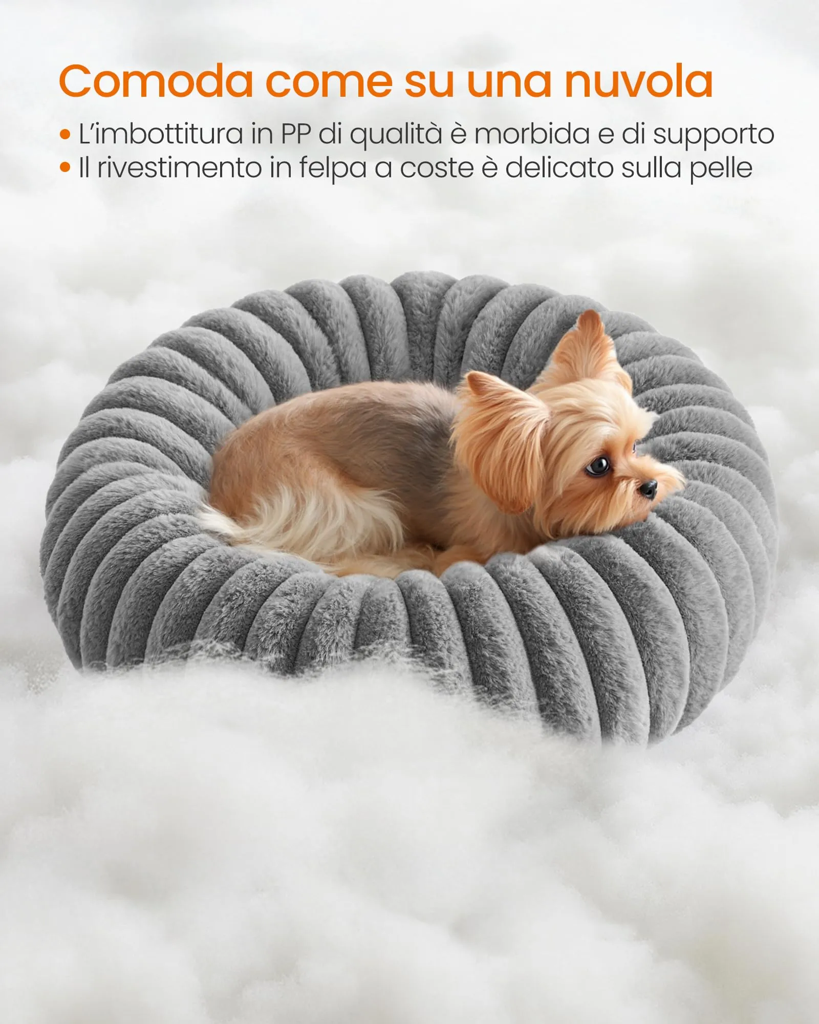 Feandrea Cuccia per Cani e Gatti di Taglia Piccola, Diametro di 50 cm, Lettino per Animali Domestici, Cuscino Lavabile, Tappeto Soffice, Imbottitura Morbida, Grigio Tortora PGW301GD01 - immagine 3