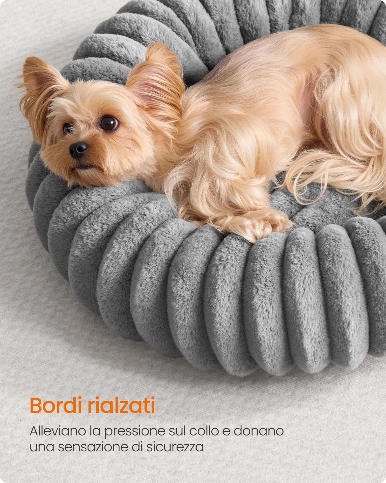 Feandrea Cuccia per Cani e Gatti di Taglia Piccola, Diametro di 50 cm, Lettino per Animali Domestici, Cuscino Lavabile, Tappeto Soffice, Imbottitura Morbida, Grigio Tortora PGW301GD01 - immagine 4