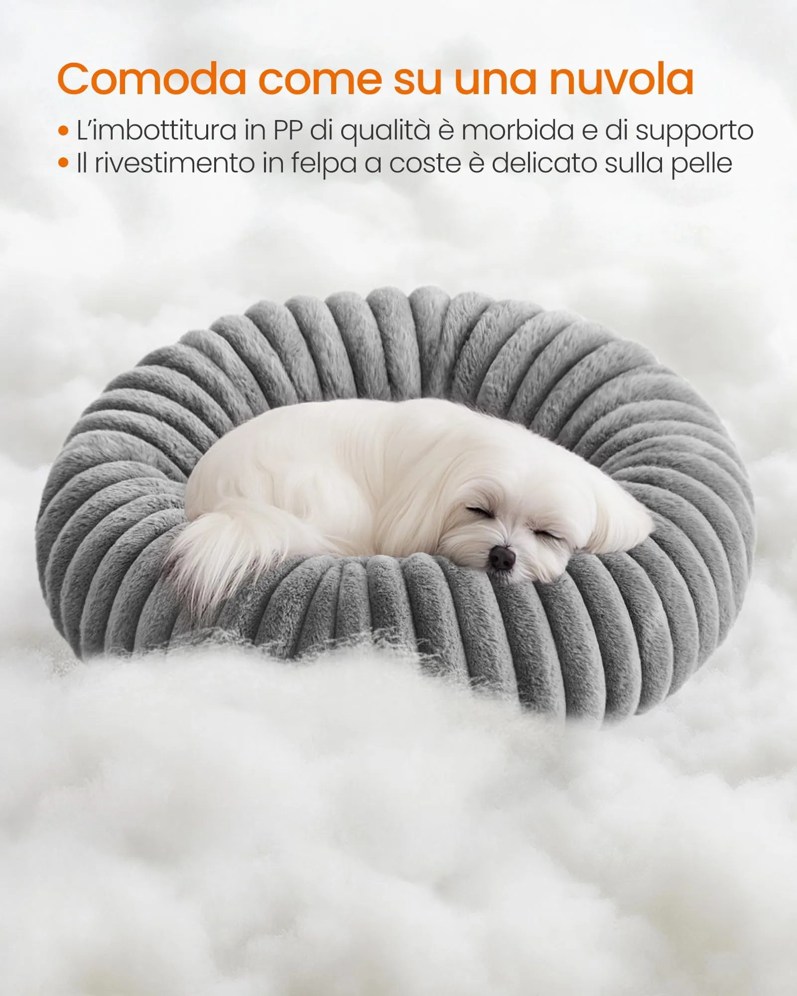 Feandrea Cuccia per Cani e Gatti di Taglia Media, Diametro di 60 cm, Lettino per Animali Domestici, Cuscino Lavabile, Tappeto Soffice, Imbottitura Morbida, Grigio Tortora PGW302GD01 - immagine 3