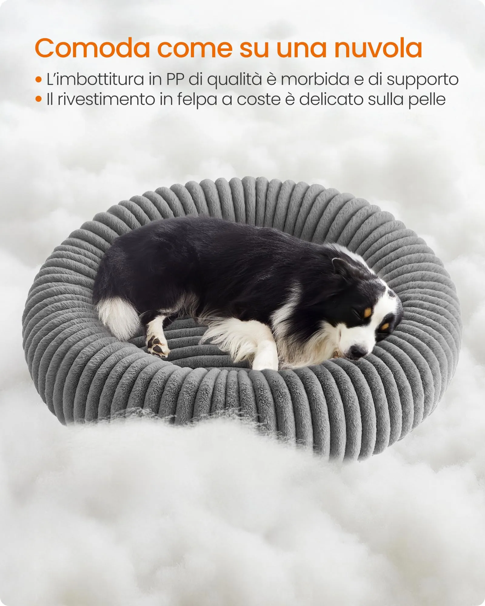Feandrea Cuccia per Cani e Gatti di Taglia Extra Grande, Diametro di 100 cm, Lettino per Animali Domestici, Cuscino Lavabile, Tappeto Soffice, Imbottitura Morbida, Grigio Tortora PGW306GD01 - immagine 3