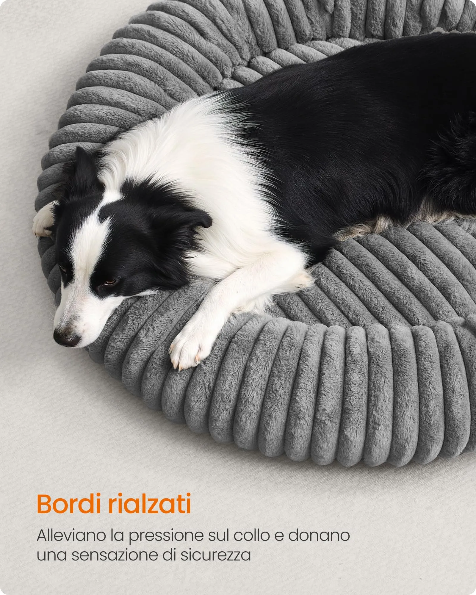 Feandrea Cuccia per Cani e Gatti di Taglia Extra Grande, Diametro di 100 cm, Lettino per Animali Domestici, Cuscino Lavabile, Tappeto Soffice, Imbottitura Morbida, Grigio Tortora PGW306GD01 - immagine 4