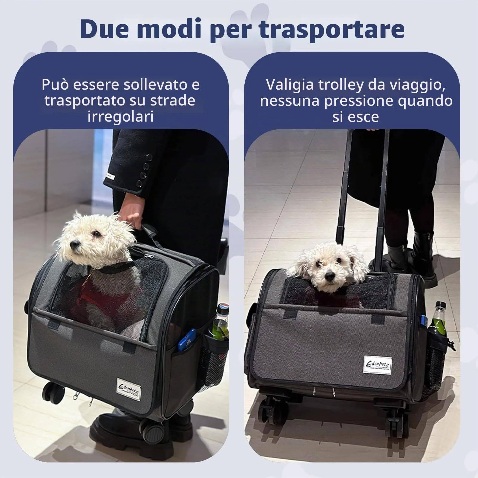 Galatée Borsa Da Viaggio Per Cani Con Ruote Removibili, Trasportino Per Animali Approvato Dalle Compagnie Aeree, Borsa Pieghevole Per Gatti Con Rete Traspirante, Passeggino Per Animali(Nero) - immagine 5