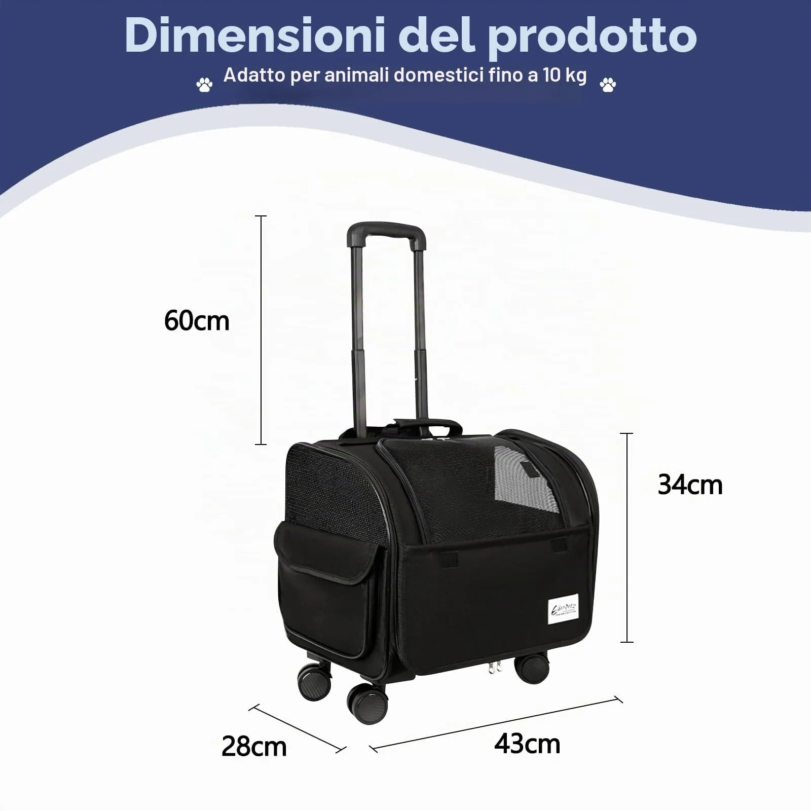 Galatée Borsa Da Viaggio Per Cani Con Ruote Removibili, Trasportino Per Animali Approvato Dalle Compagnie Aeree, Borsa Pieghevole Per Gatti Con Rete Traspirante, Passeggino Per Animali(Nero) - immagine 6