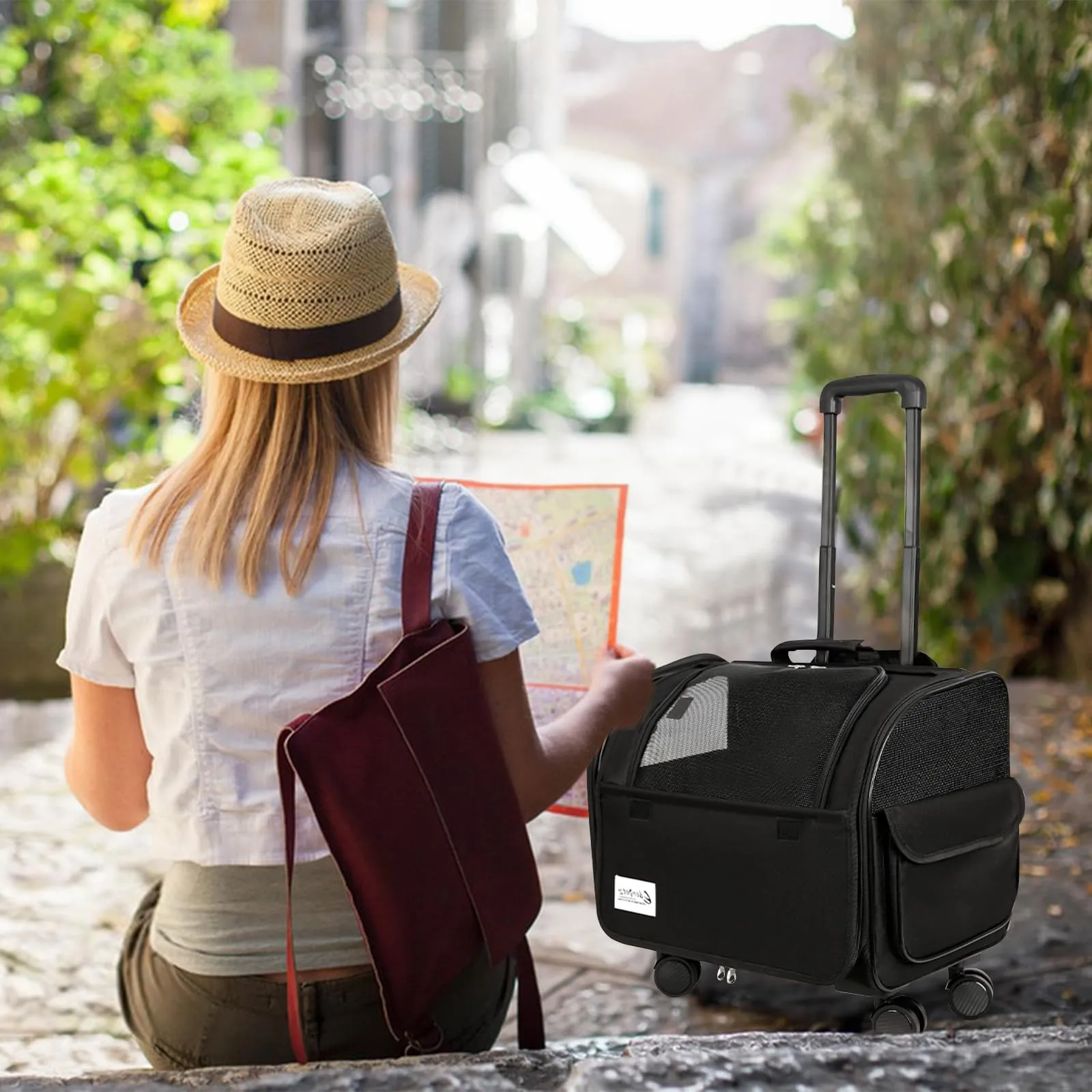 Galatée Borsa Da Viaggio Per Cani Con Ruote Removibili, Trasportino Per Animali Approvato Dalle Compagnie Aeree, Borsa Pieghevole Per Gatti Con Rete Traspirante, Passeggino Per Animali(Nero) - immagine 7