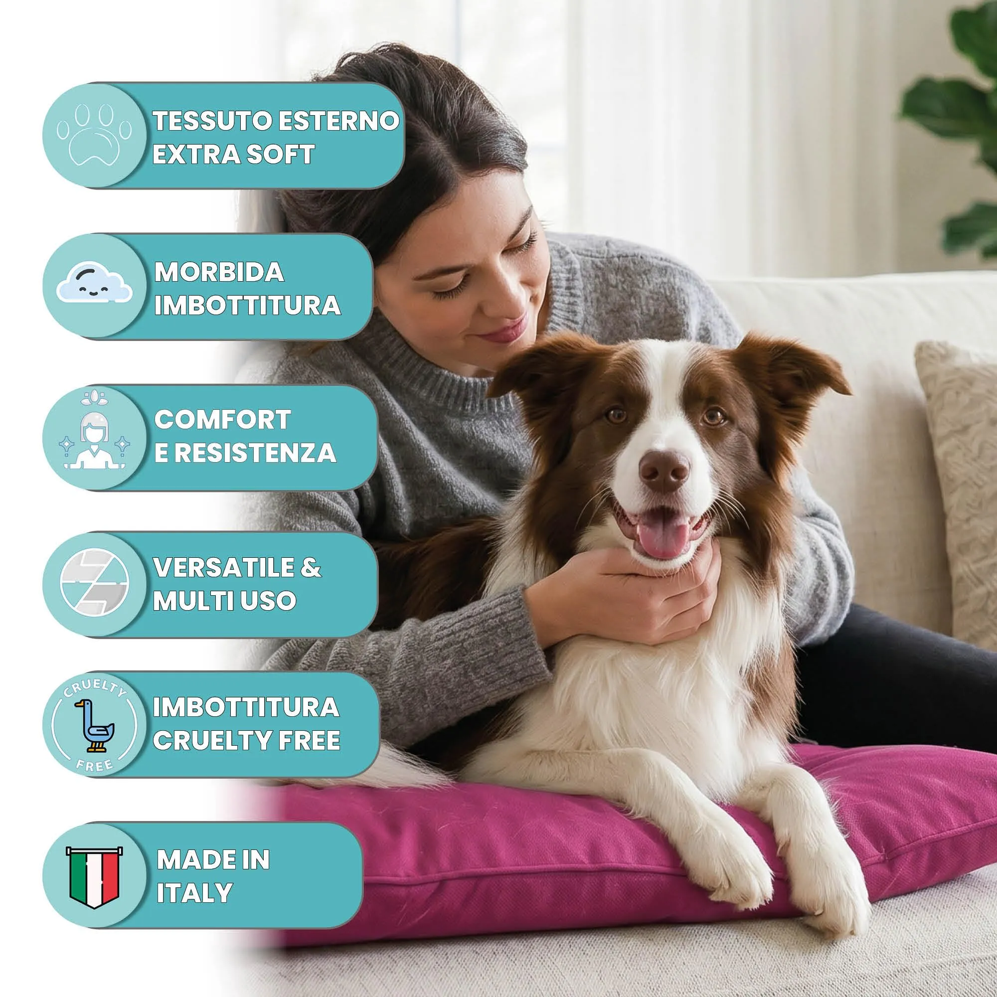 Maxy Cuscinone Cane e Gatto ELEGANT – Cuscino per Animali Domestici Imbottito e Trapuntato, in Microfibra, 60x100 cm, Materassino Morbido e Confortevole per Cani Taglia Piccola/Media/Grande, Fucsia - immagine 2