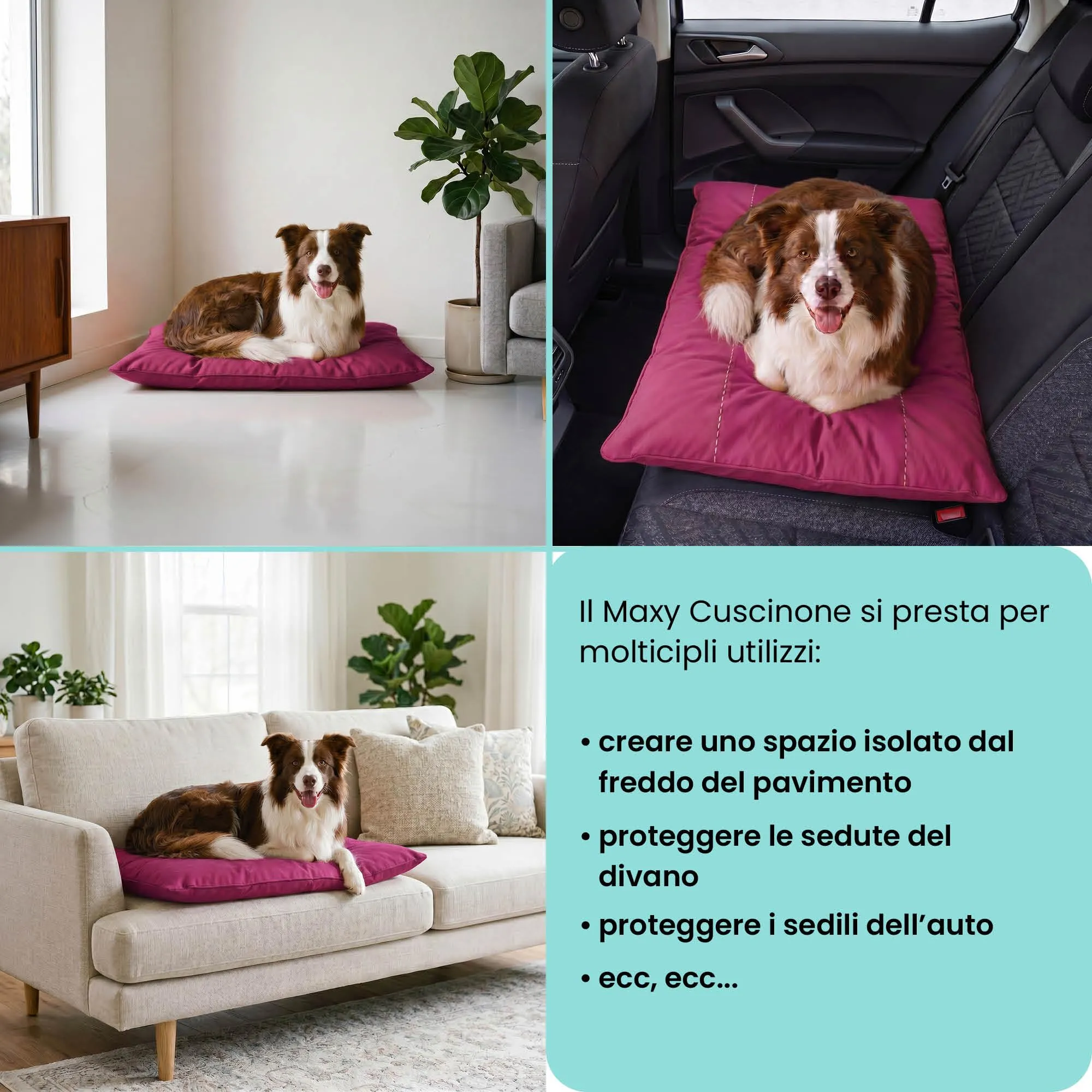 Maxy Cuscinone Cane e Gatto ELEGANT – Cuscino per Animali Domestici Imbottito e Trapuntato, in Microfibra, 60x100 cm, Materassino Morbido e Confortevole per Cani Taglia Piccola/Media/Grande, Fucsia - immagine 5