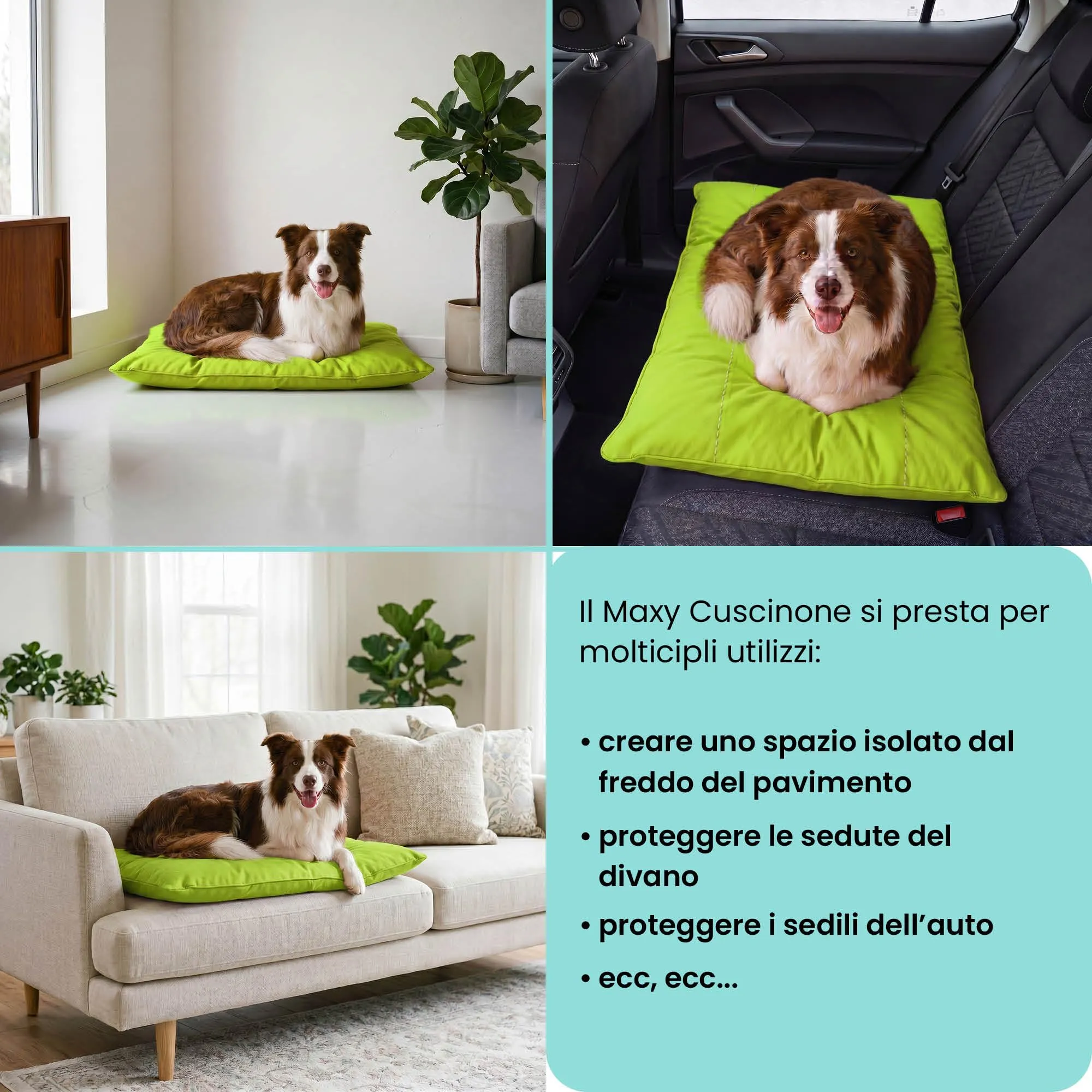Maxy Cuscinone Cane e Gatto ELEGANT – Cuscino per Animali Domestici Imbottito e Trapuntato, in Microfibra, 60x100 cm, Materassino Confortevole per Cani Taglia Piccola/Media/Grande, Verde Mela - immagine 5