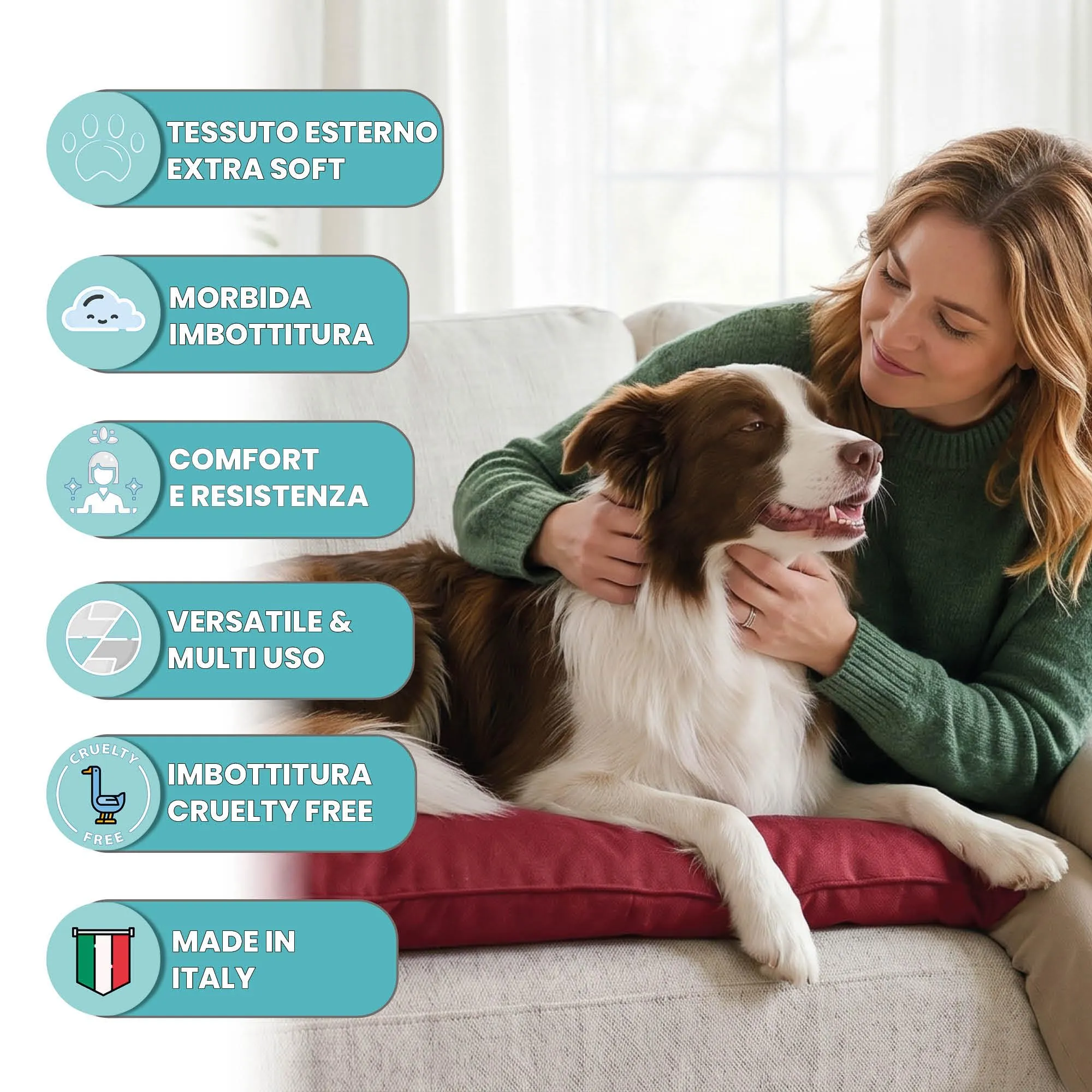 Maxy Cuscinone Cane e Gatto ELEGANT – Cuscino per Animali Domestici Imbottito e Trapuntato, in Microfibra, 60x100 cm, Materassino Morbido e Confortevole per Cani Taglia Piccola/Media/Grande, Bordeaux - immagine 2