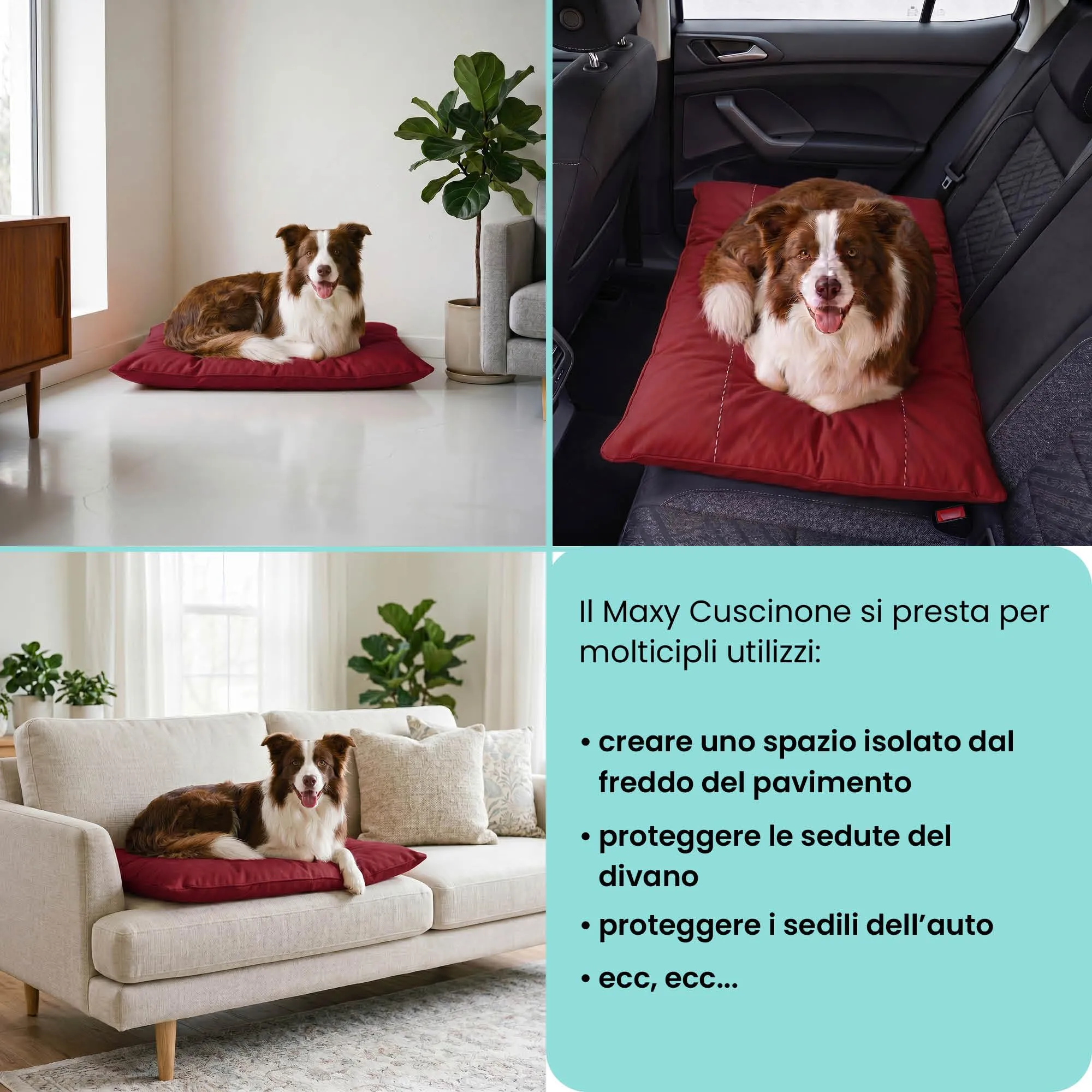 Maxy Cuscinone Cane e Gatto ELEGANT – Cuscino per Animali Domestici Imbottito e Trapuntato, in Microfibra, 60x100 cm, Materassino Morbido e Confortevole per Cani Taglia Piccola/Media/Grande, Bordeaux - immagine 5