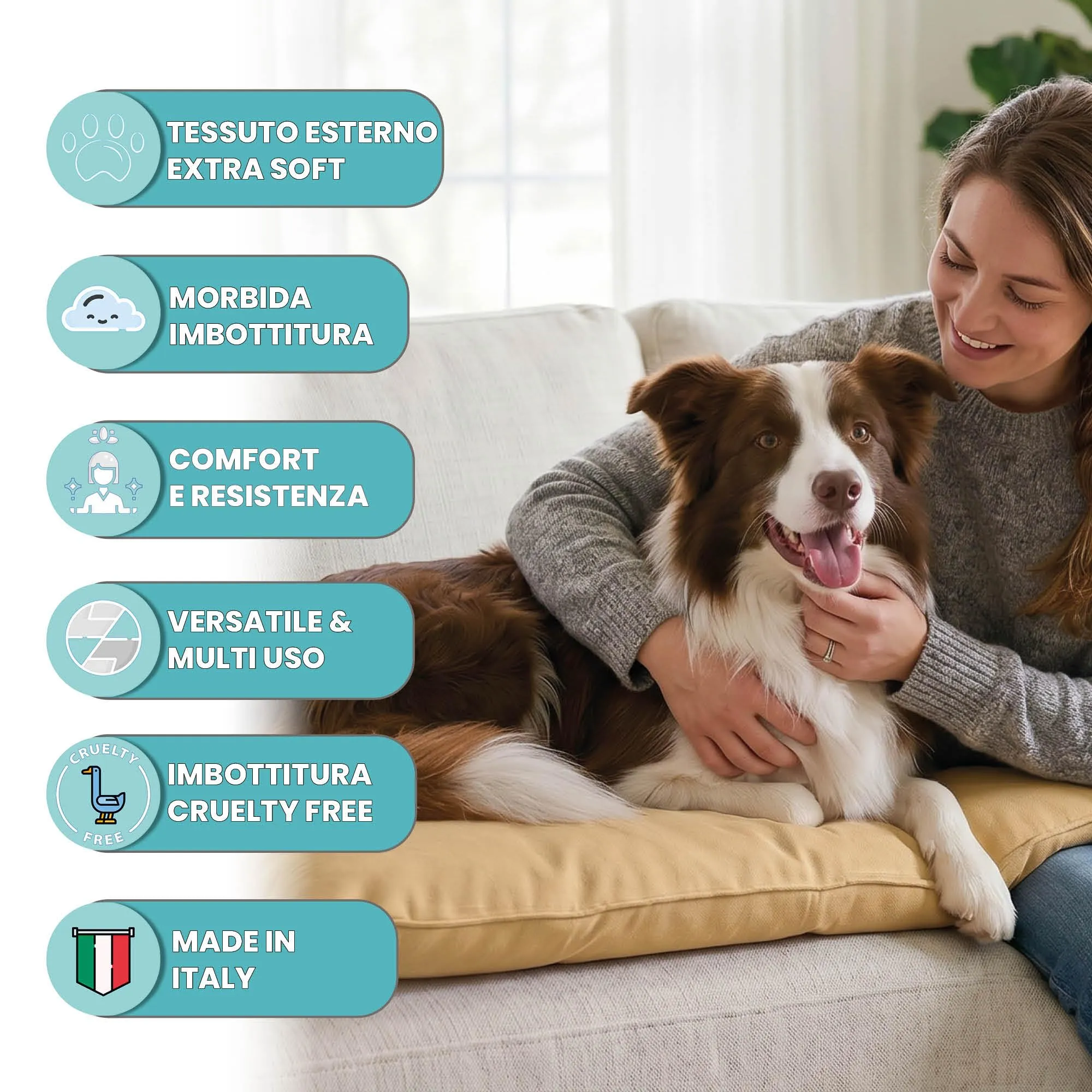 Maxy Cuscinone Cane e Gatto ELEGANT – Cuscino per Animali Domestici Imbottito e Trapuntato, in Microfibra, 60x100 cm, Materassino Morbido e Confortevole per Cani Taglia Piccola/Media/Grande, Panna - immagine 2