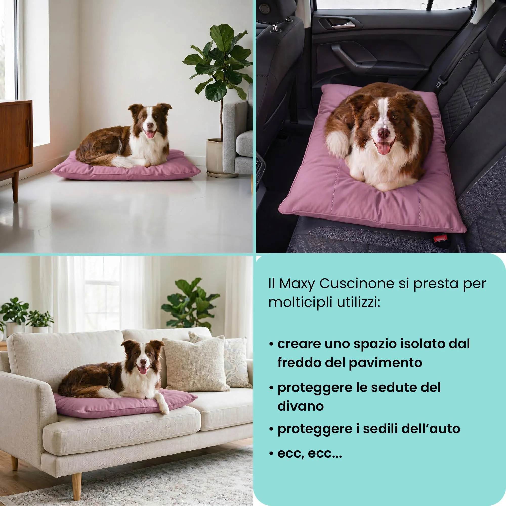 Maxy Cuscinone Cane e Gatto ELEGANT – Cuscino per Animali Domestici Imbottito e Trapuntato, in Microfibra, 60x100 cm, Materassino Morbido e Confortevole per Cani Taglia Piccola/Media/Grande, Lilla - immagine 5