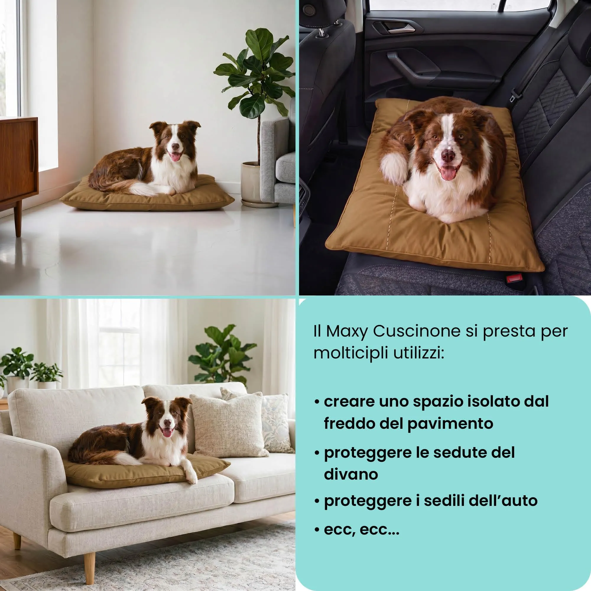 Maxy Cuscinone Cane e Gatto ELEGANT – Cuscino per Animali Domestici Imbottito e Trapuntato, in Microfibra, 60x100 cm, Materassino Morbido e Confortevole per Cani Taglia Piccola/Media/Grande, Nocciola - immagine 5