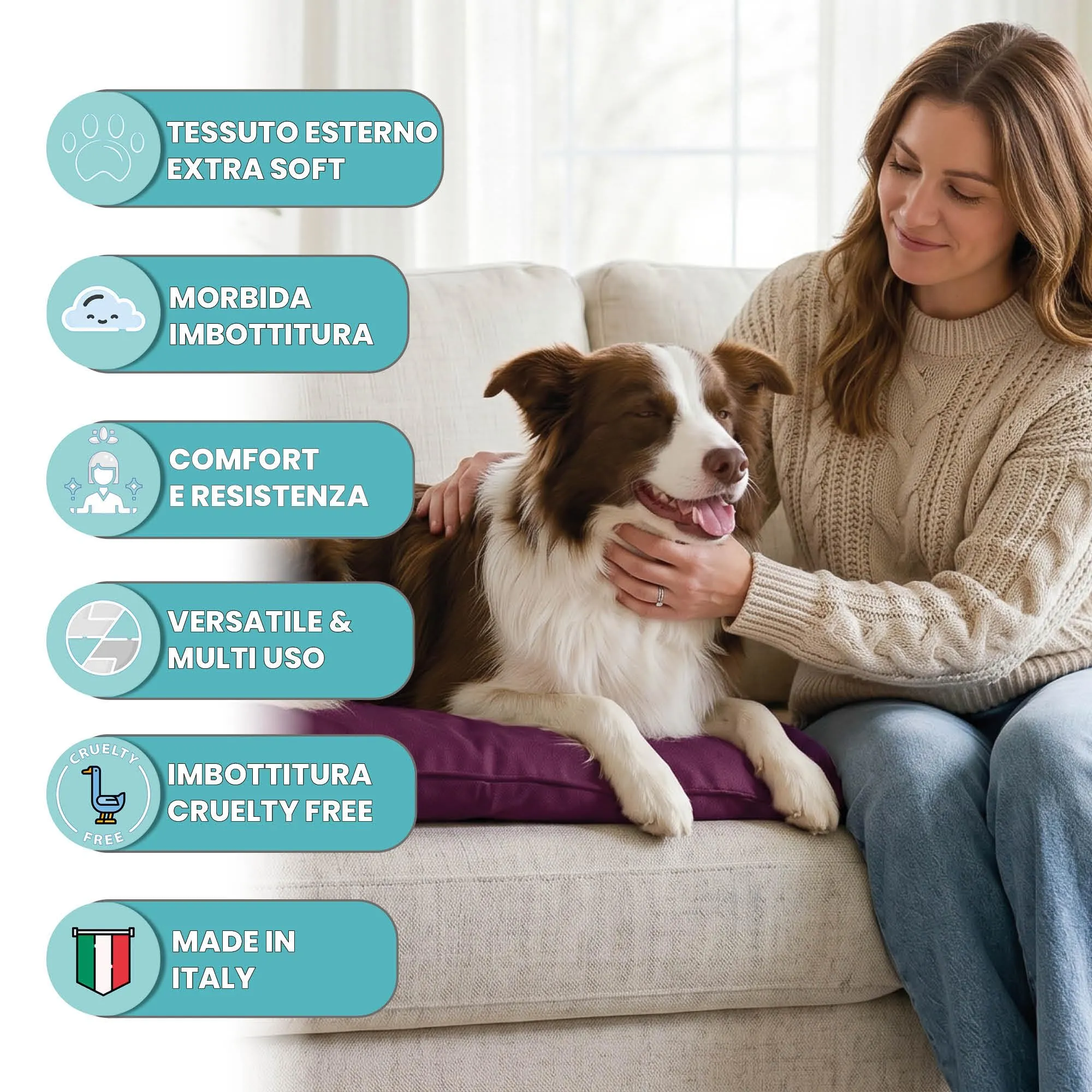 Maxy Cuscinone Cane e Gatto "ELEGANT" – Cuscino per Animali Domestici Imbottito e Trapuntato, 60x100 cm, Materassino Morbido e Confortevole per Cani Taglia Piccola/Media/Grande, Prugna - immagine 2