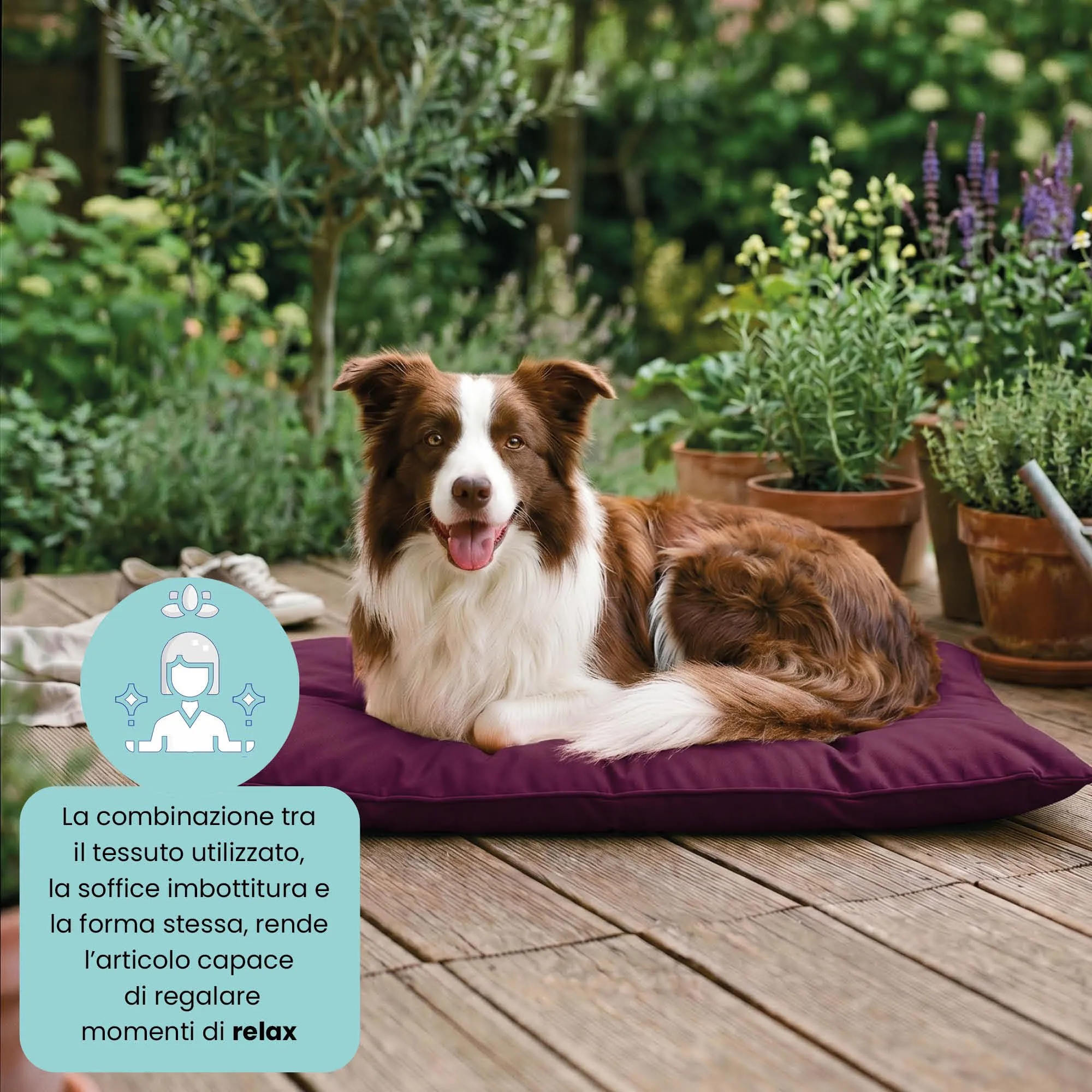 Maxy Cuscinone Cane e Gatto "ELEGANT" – Cuscino per Animali Domestici Imbottito e Trapuntato, 60x100 cm, Materassino Morbido e Confortevole per Cani Taglia Piccola/Media/Grande, Prugna - immagine 4