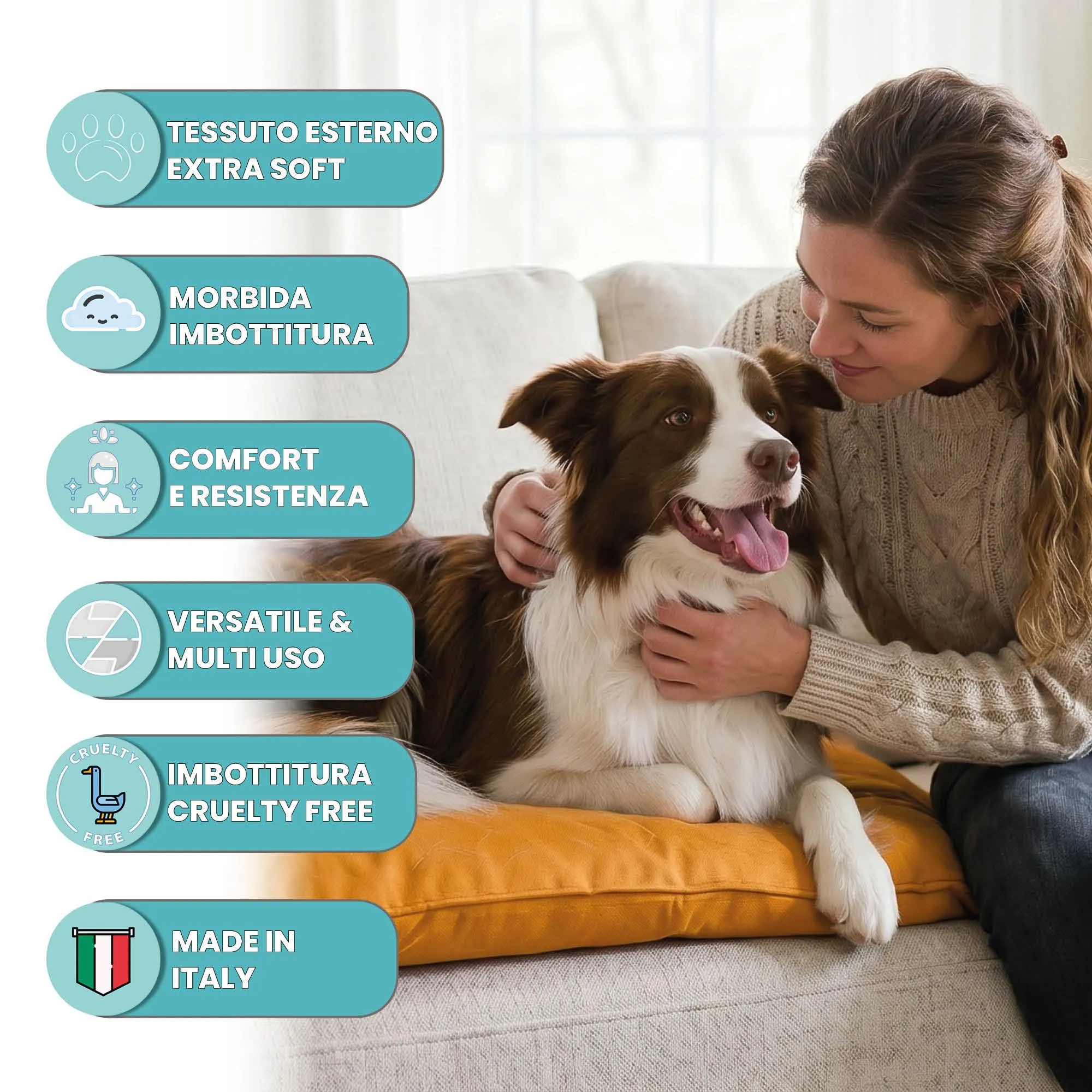 Maxy Cuscinone Cane e Gatto ELEGANT – Cuscino per Animali Domestici Imbottito e Trapuntato, in Microfibra, 60x100 cm, Materassino Morbido e Confortevole per Cani Taglia Piccola/Media/Grande, Giallo - immagine 2