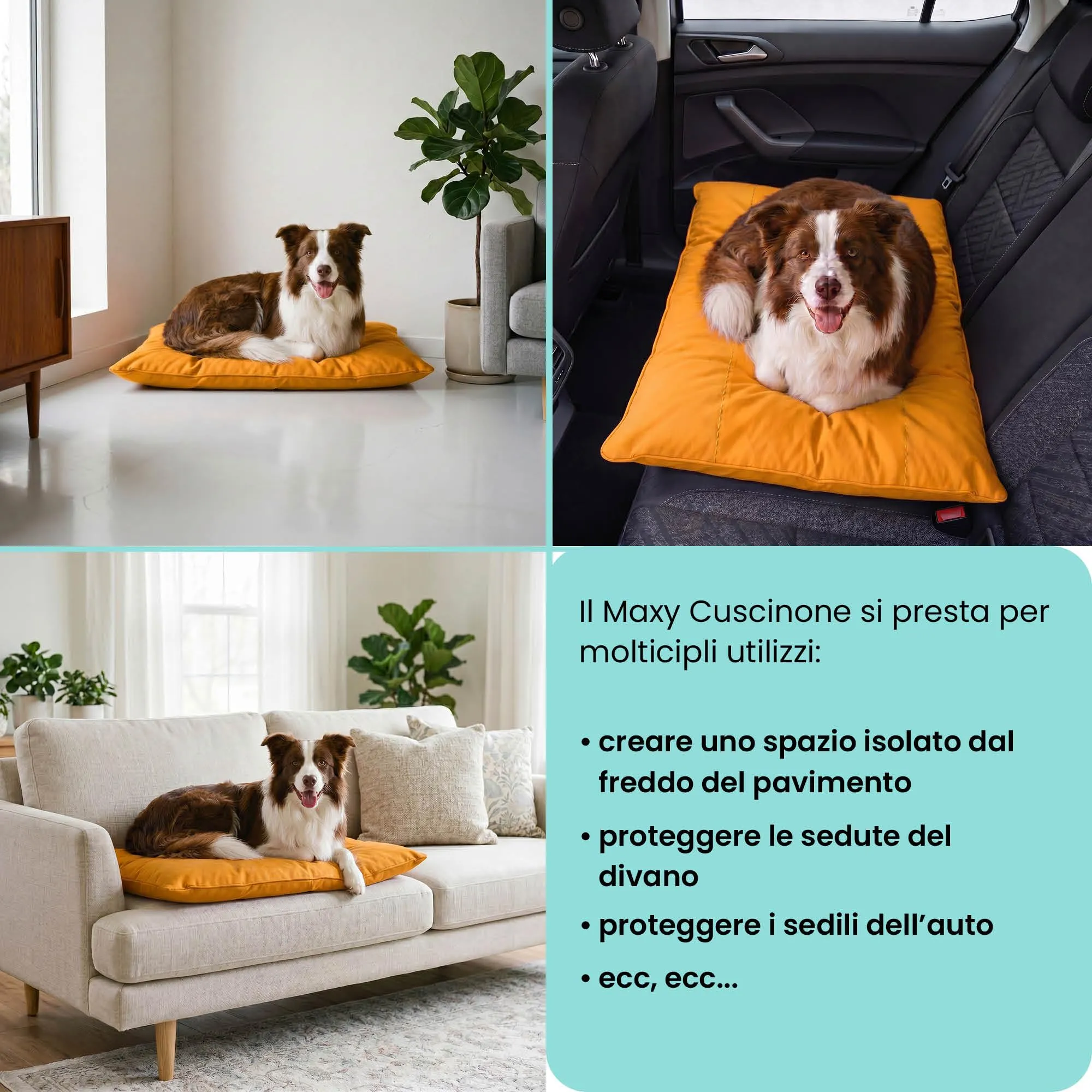 Maxy Cuscinone Cane e Gatto ELEGANT – Cuscino per Animali Domestici Imbottito e Trapuntato, in Microfibra, 60x100 cm, Materassino Morbido e Confortevole per Cani Taglia Piccola/Media/Grande, Giallo - immagine 5