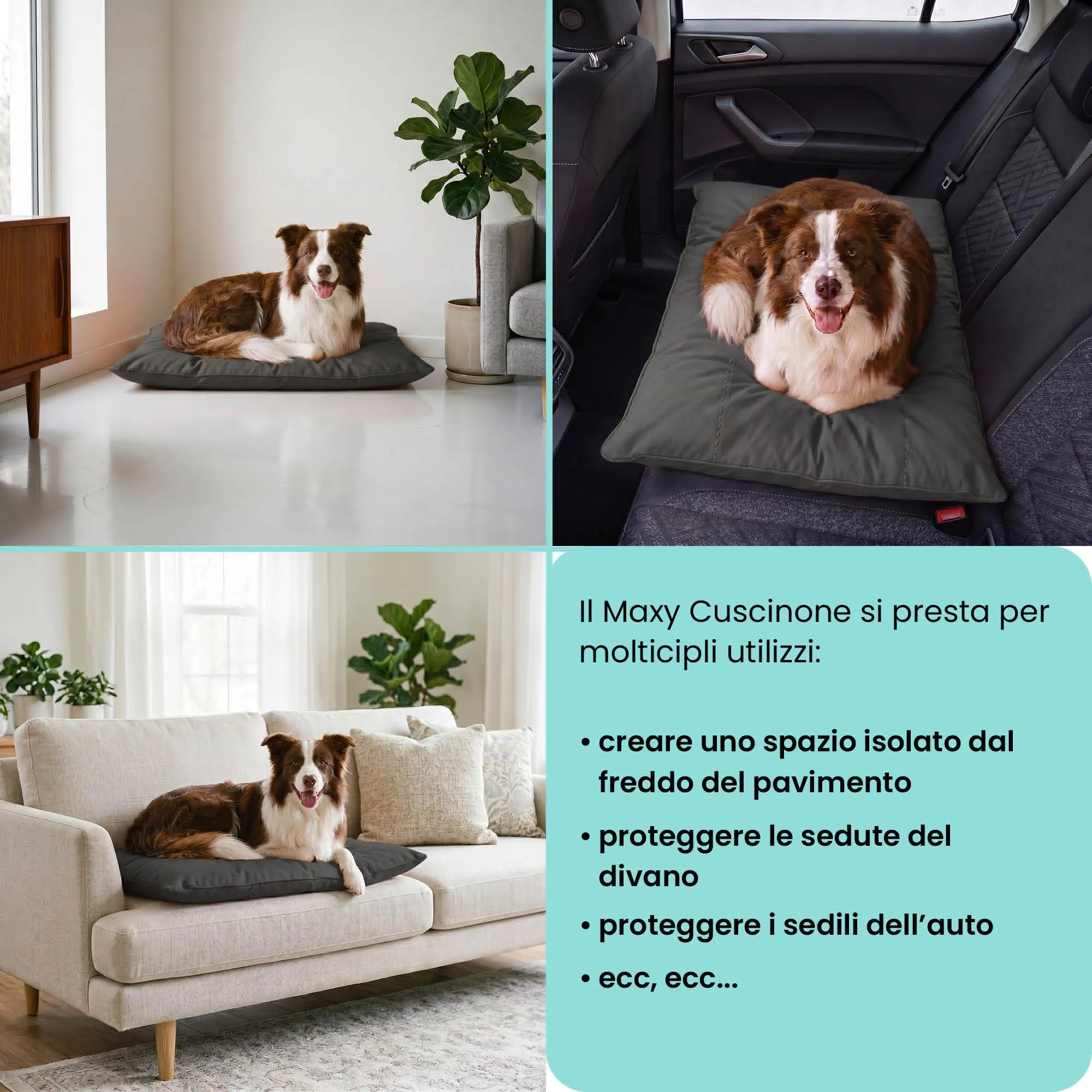 Maxy Cuscinone Cane e Gatto ELEGANT – Cuscino per Animali Domestici Imbottito e Trapuntato, in Microfibra, 60x100 cm, Materassino Confortevole per Cani Taglia Piccola/Media/Grande, Grigio Scuro - immagine 5