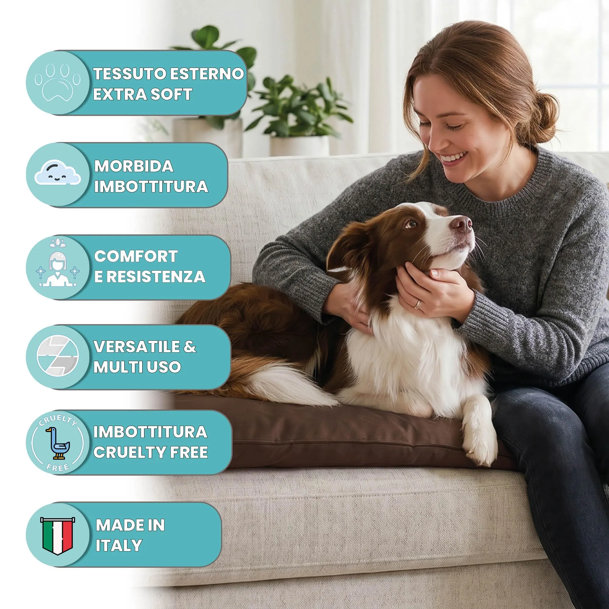 Maxy Cuscinone Cane e Gatto ELEGANT – Cuscino per Animali Domestici Imbottito e Trapuntato, in Microfibra, 60x100 cm, Materassino Morbido e Confortevole per Cani Taglia Piccola/Media/Grande, Marrone - immagine 2