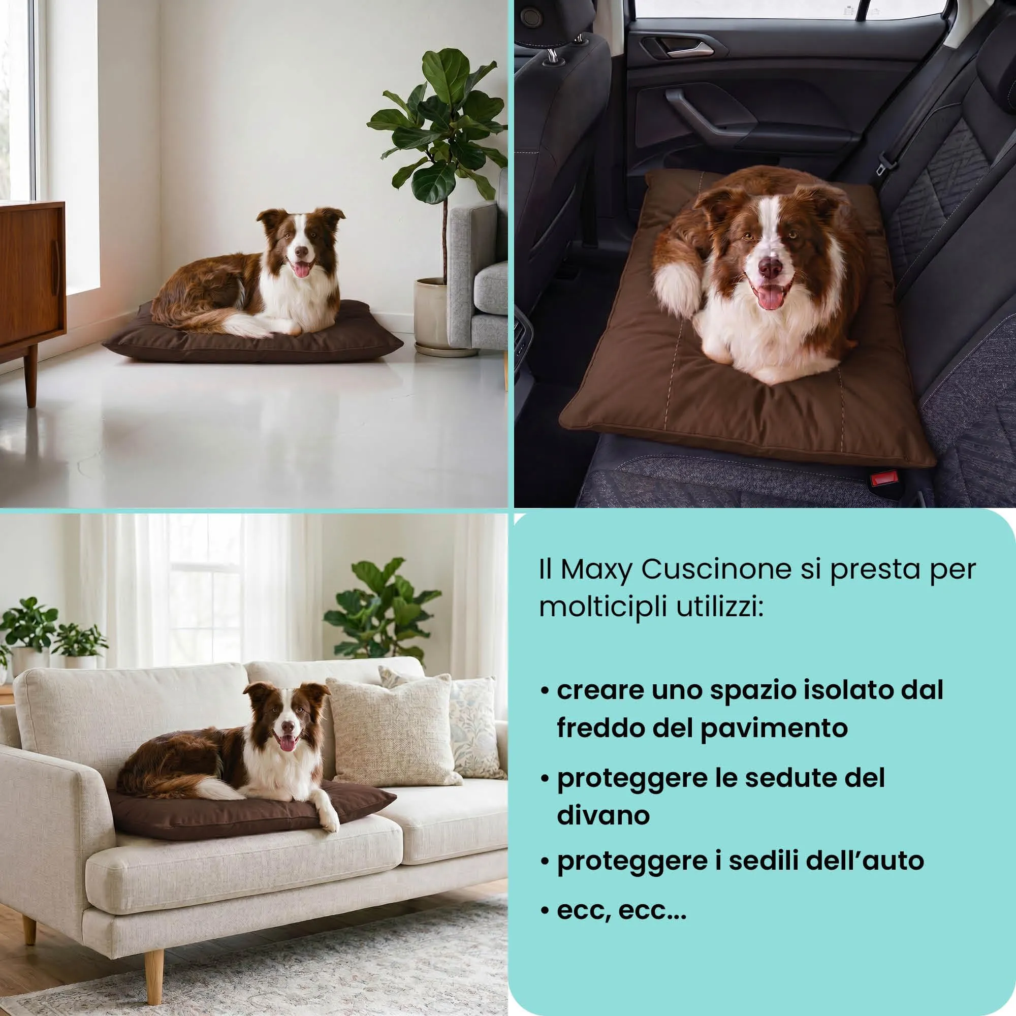 Maxy Cuscinone Cane e Gatto ELEGANT – Cuscino per Animali Domestici Imbottito e Trapuntato, in Microfibra, 60x100 cm, Materassino Morbido e Confortevole per Cani Taglia Piccola/Media/Grande, Marrone - immagine 5