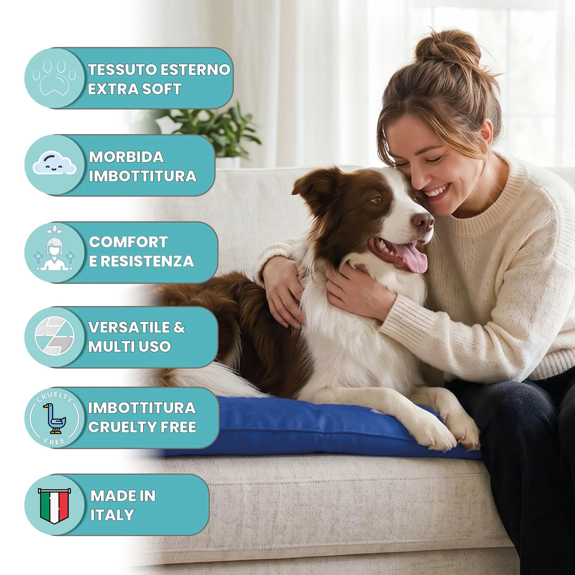 Maxy Cuscinone Cane e Gatto ELEGANT – Cuscino per Animali Domestici Imbottito e Trapuntato, in Microfibra, 60x100 cm, Materassino Morbido e Confortevole per Cani Taglia Piccola/Media/Grande, Royal - immagine 2
