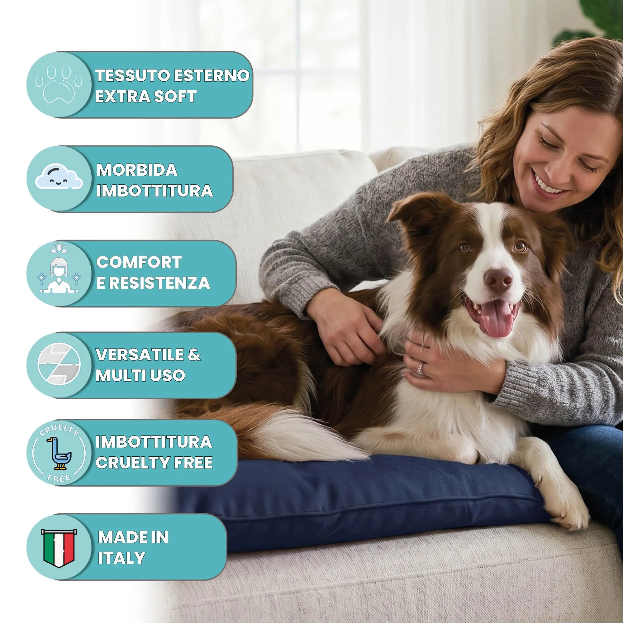 Maxy Cuscinone Cane e Gatto ELEGANT – Cuscino per Animali Domestici Imbottito e Trapuntato, in Microfibra, 60x100 cm, Materassino Morbido e Confortevole per Cani Taglia Piccola/Media/Grande, Blu Scuro - immagine 2