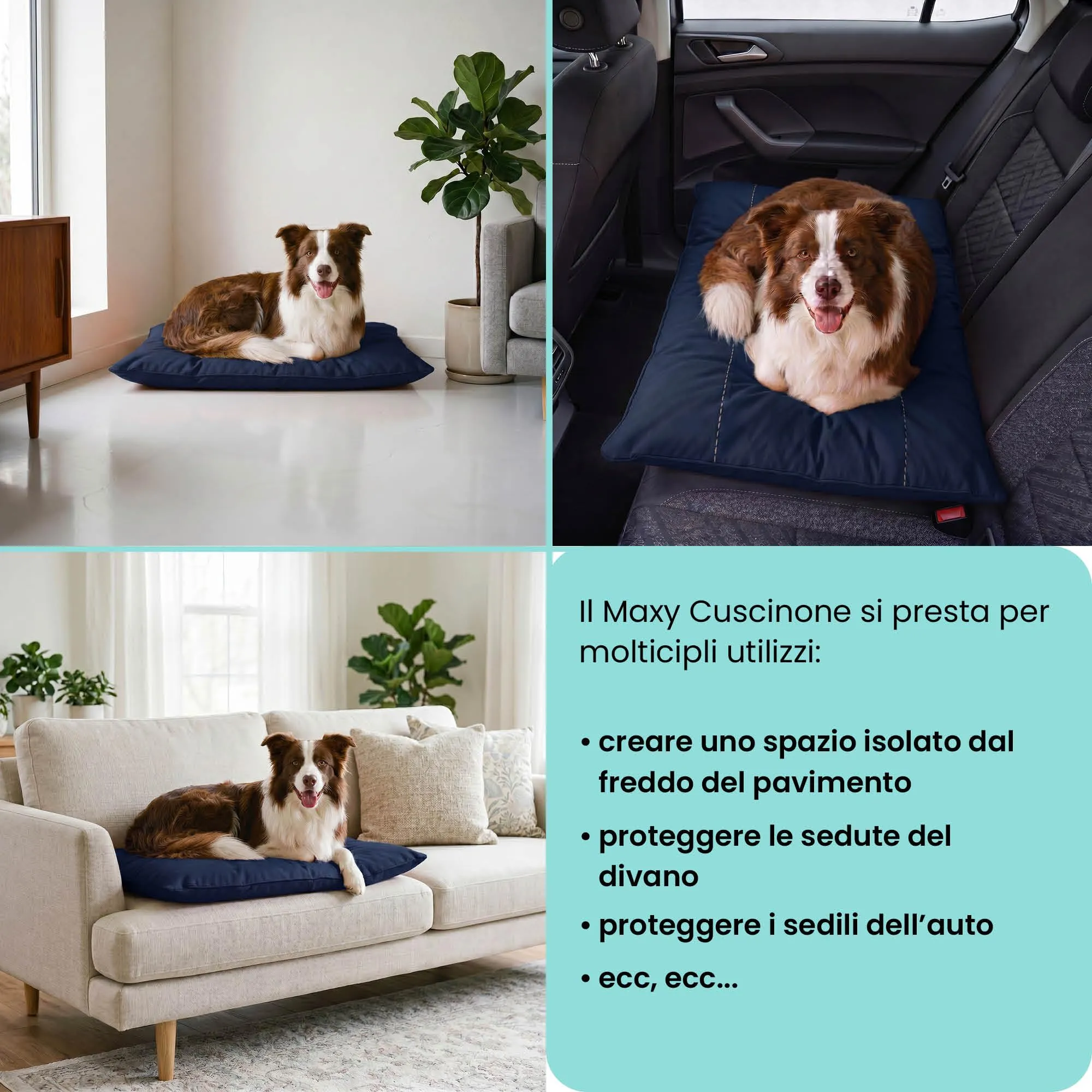 Maxy Cuscinone Cane e Gatto ELEGANT – Cuscino per Animali Domestici Imbottito e Trapuntato, in Microfibra, 60x100 cm, Materassino Morbido e Confortevole per Cani Taglia Piccola/Media/Grande, Blu Scuro - immagine 5