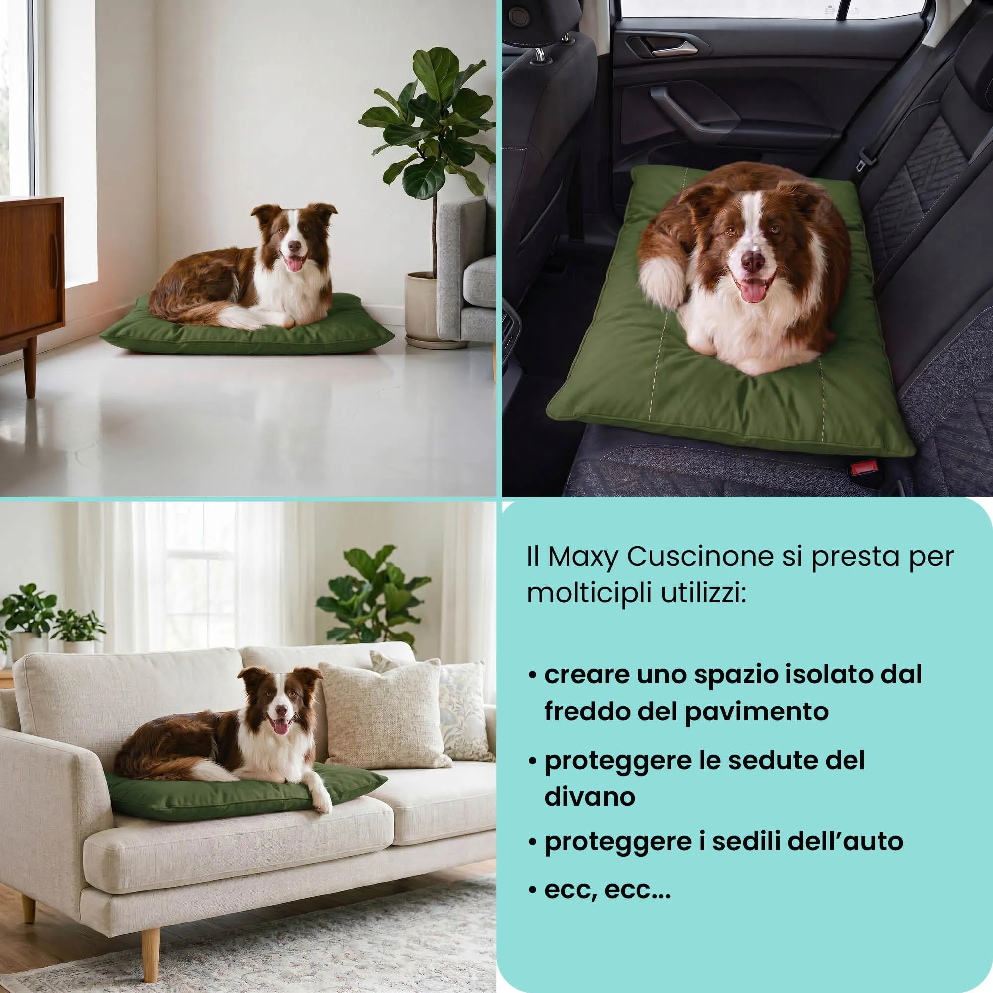 Maxy Cuscinone Cane e Gatto ELEGANT – Cuscino per Animali Domestici Imbottito e Trapuntato, in Microfibra, 60x100 cm, Materassino Confortevole per Cani Taglia Piccola/Media/Grande, Verde Scuro - immagine 5