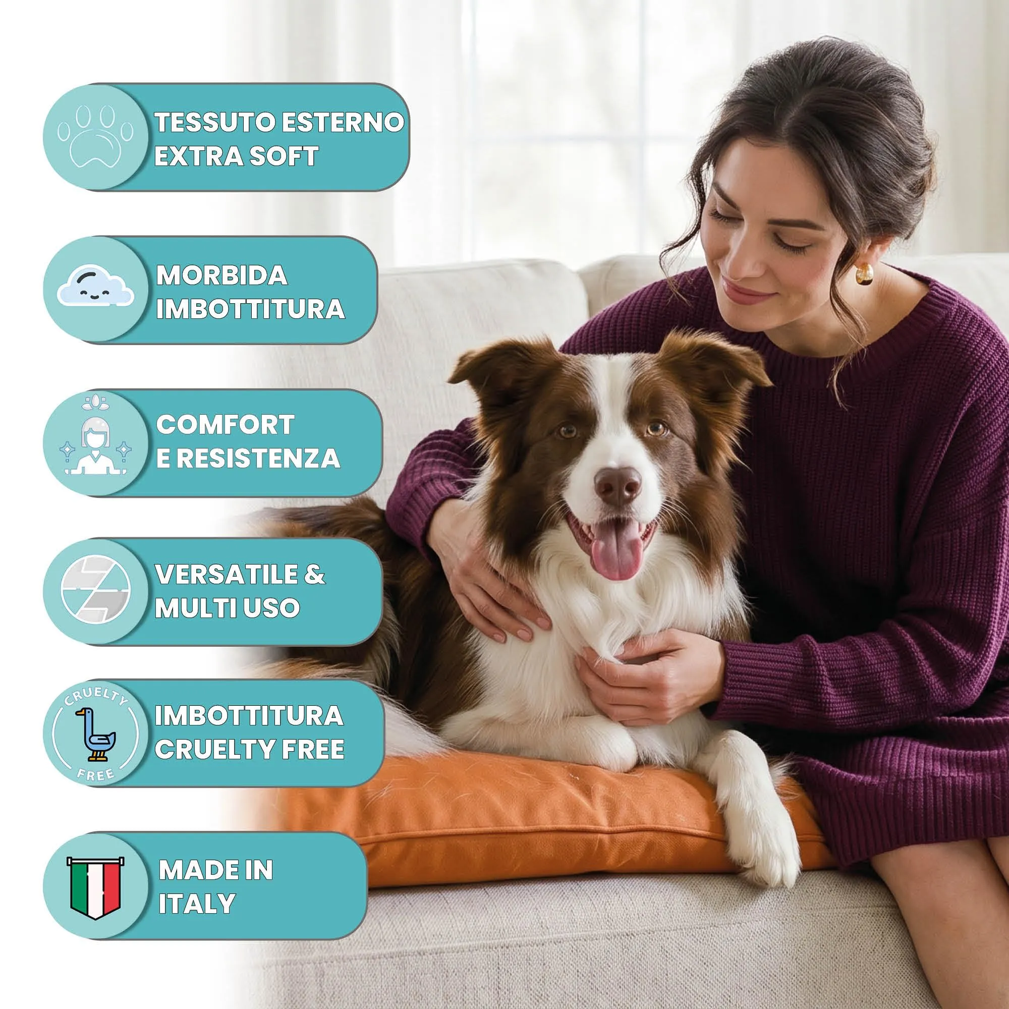 Maxy Cuscinone Cane e Gatto ELEGANT – Cuscino per Animali Domestici Imbottito e Trapuntato, in Microfibra, 60x100 cm, Materassino Morbido e Confortevole per Cani Taglia Piccola/Media/Grande, Arancione - immagine 2
