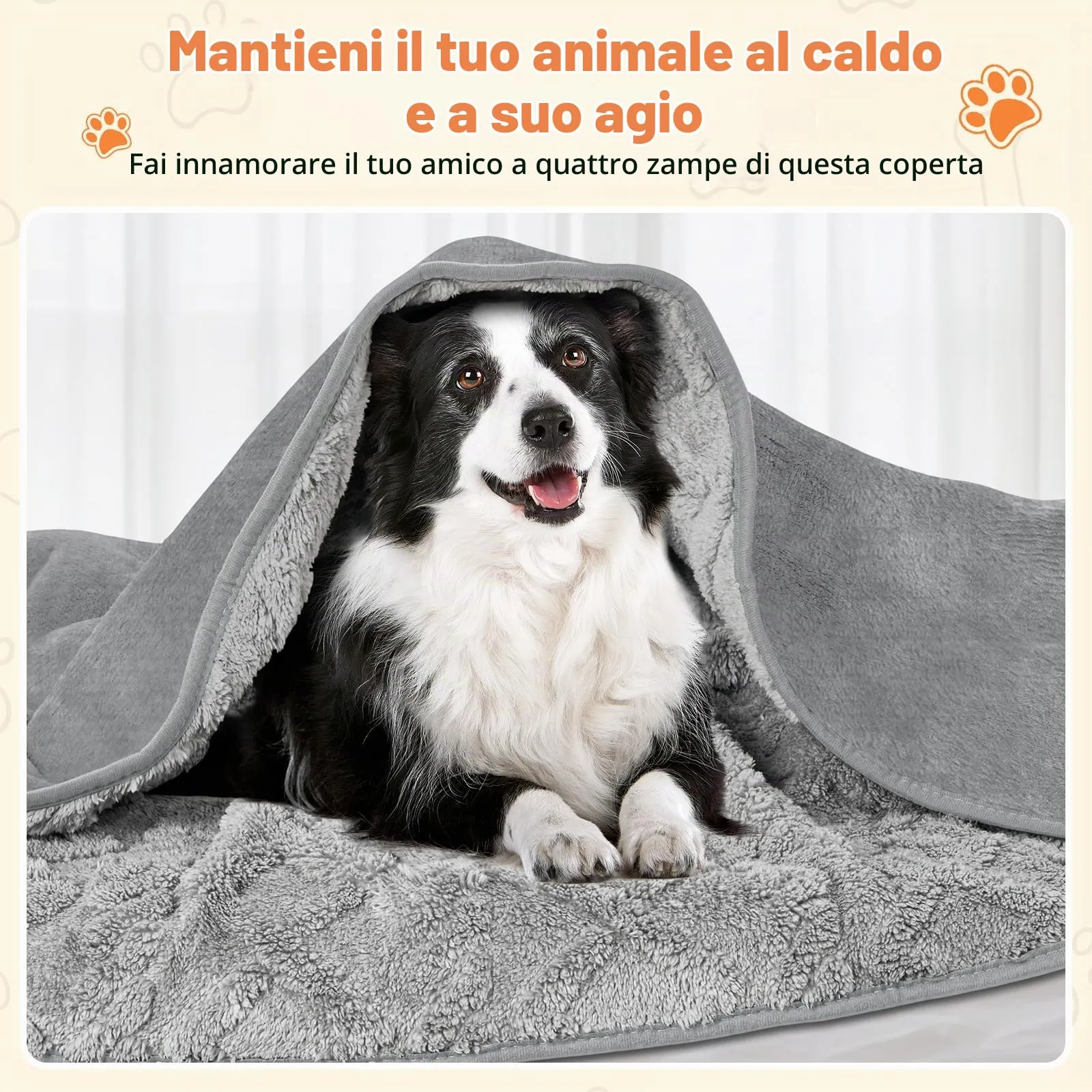 Omtofo Coperta Impermeabile 150×128cm, Lavabile Coperta Cane, Caldo e Soffice Copertina Flanella Cane, per Cani di Media e Grande Taglia, Uso a Doppia Faccia Protettore per Divano, Grigio - immagine 7