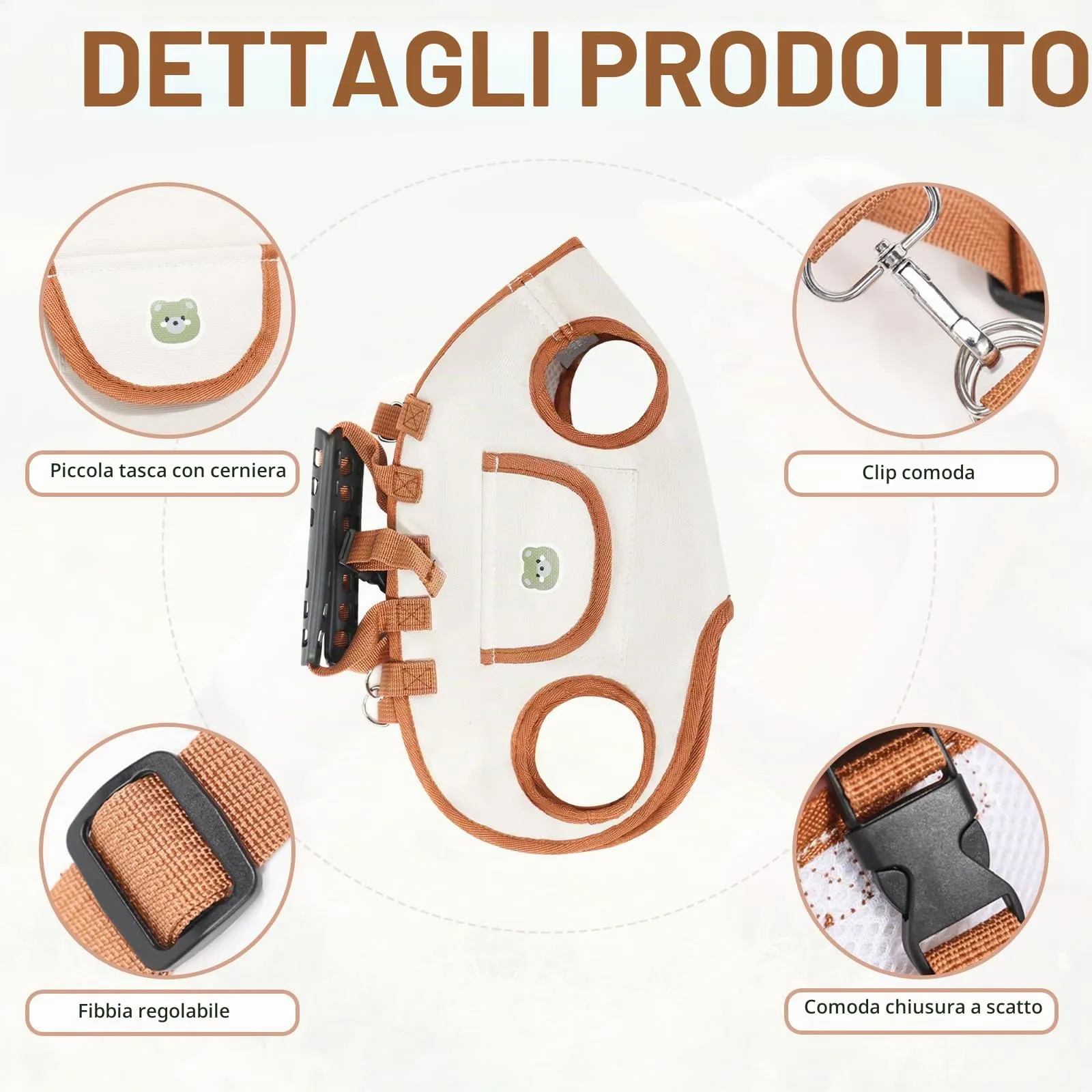 Trasportino Zaino per Cani Fino a 6 kg, Piccola Borsa da Viaggio per Cani,Regolabile Zaino Cane per Cane Gatto Fino a 6kg, per Passeggiata,Viaggio - immagine 3