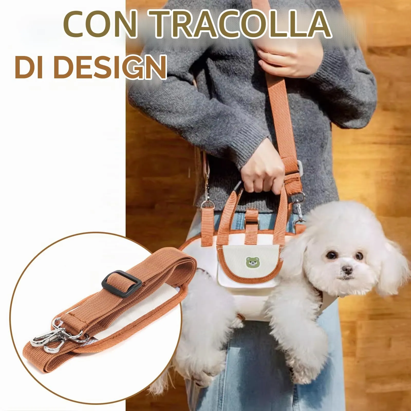 Trasportino Zaino per Cani Fino a 6 kg, Piccola Borsa da Viaggio per Cani,Regolabile Zaino Cane per Cane Gatto Fino a 6kg, per Passeggiata,Viaggio - immagine 4