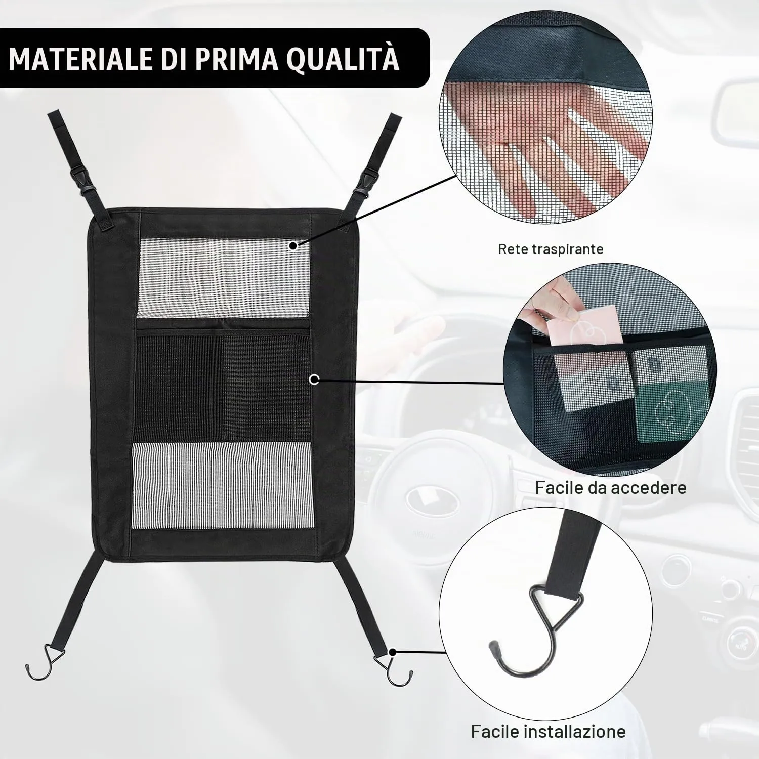 xtemtoamz Rete Auto per Cani, Rete Divisoria Auto per Cani, Rete Portaoggetti Auto, Rete per Cani per Sedili Posteriori per Isolare Gli Animali Domestici, Sacca in Rete per Riporre Oggetti - immagine 3