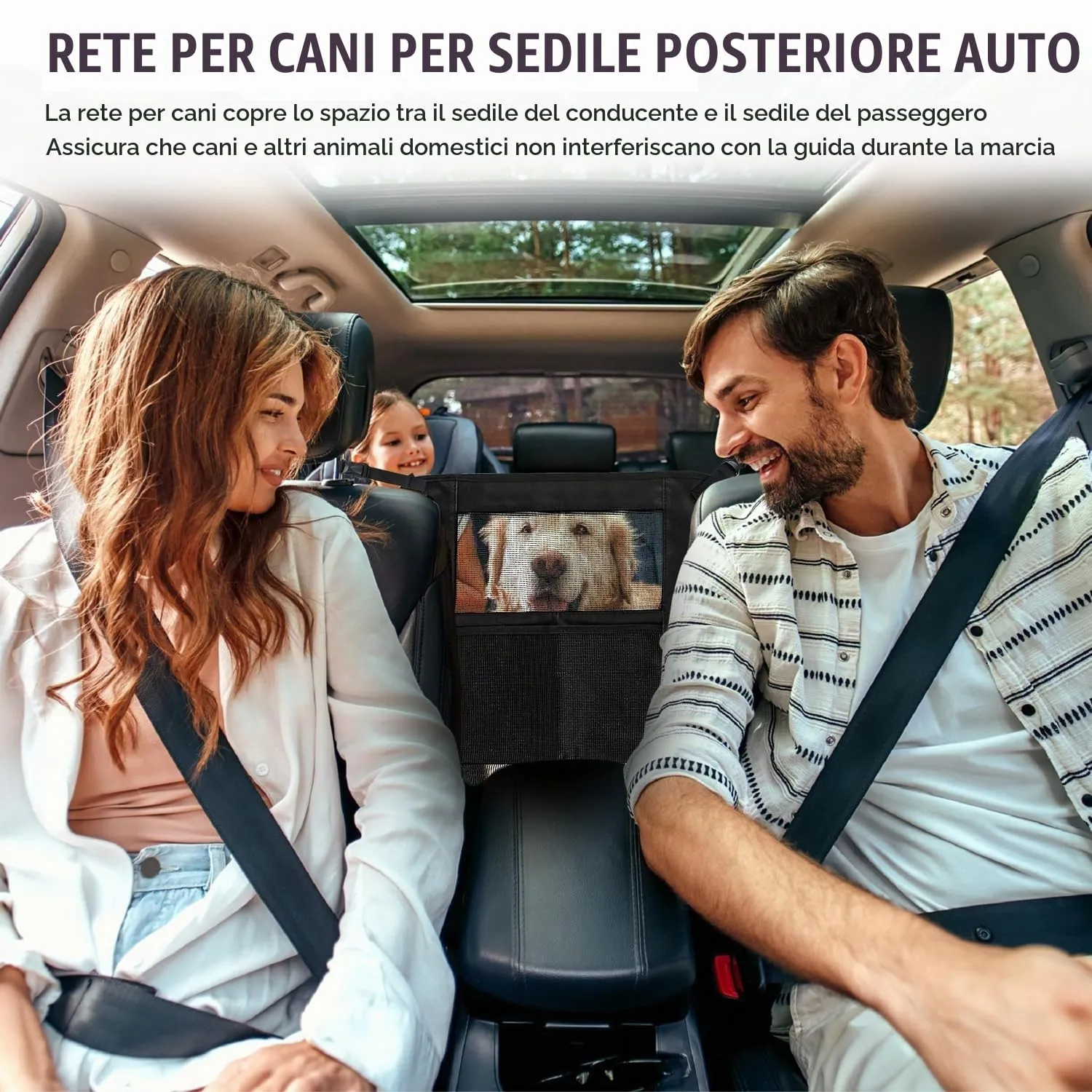 xtemtoamz Rete Auto per Cani, Rete Divisoria Auto per Cani, Rete Portaoggetti Auto, Rete per Cani per Sedili Posteriori per Isolare Gli Animali Domestici, Sacca in Rete per Riporre Oggetti - immagine 4