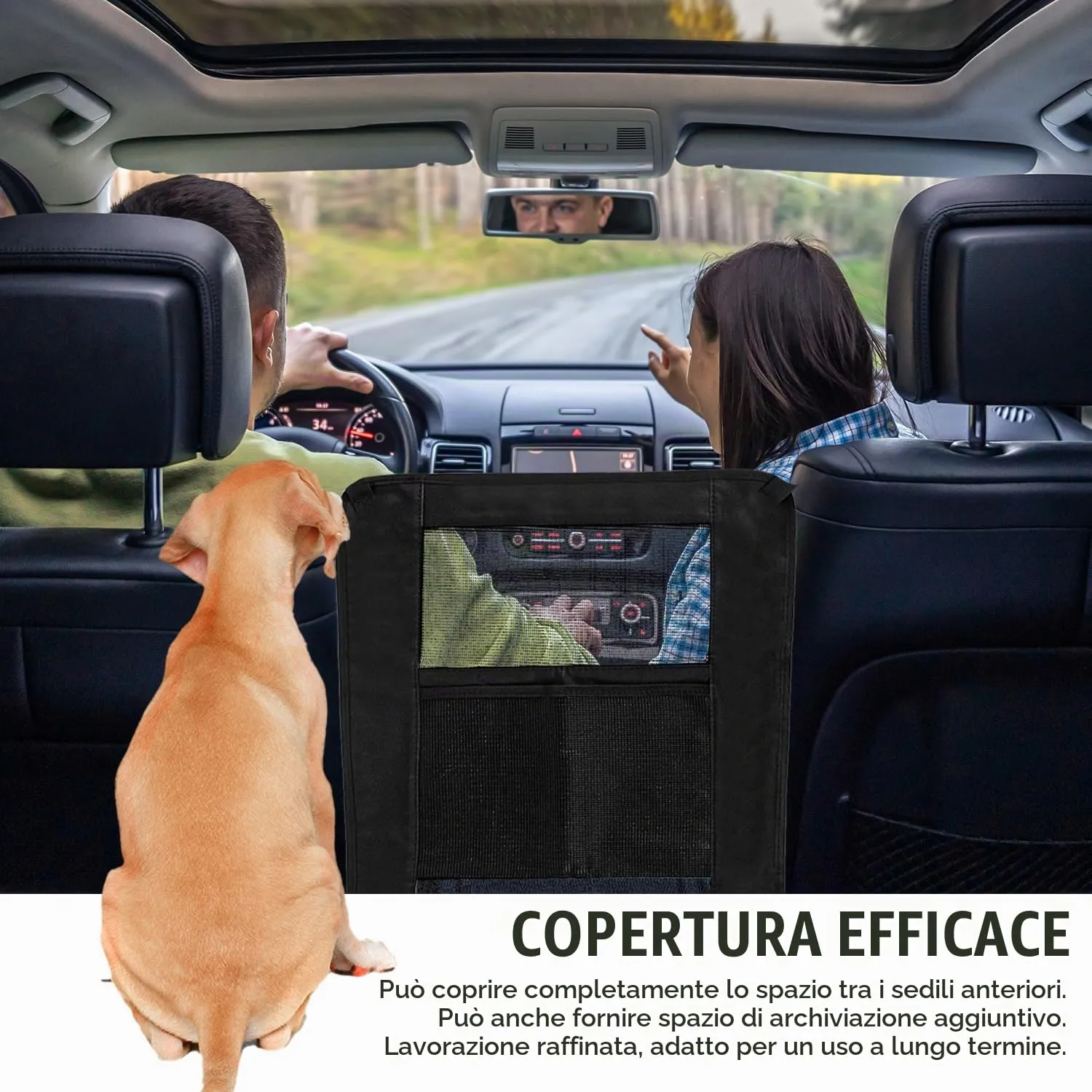 xtemtoamz Rete Auto per Cani, Rete Divisoria Auto per Cani, Rete Portaoggetti Auto, Rete per Cani per Sedili Posteriori per Isolare Gli Animali Domestici, Sacca in Rete per Riporre Oggetti - immagine 5