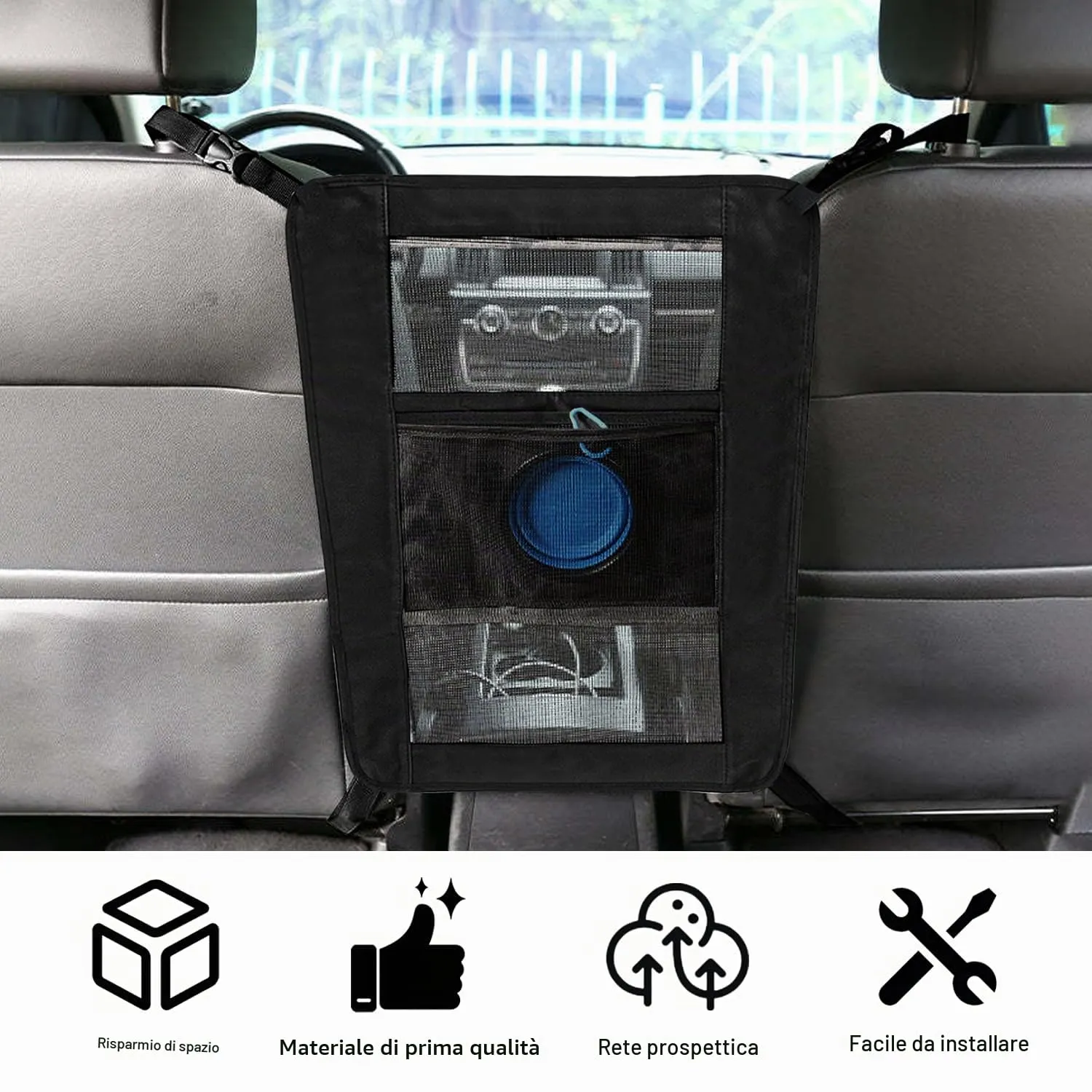xtemtoamz Rete Auto per Cani, Rete Divisoria Auto per Cani, Rete Portaoggetti Auto, Rete per Cani per Sedili Posteriori per Isolare Gli Animali Domestici, Sacca in Rete per Riporre Oggetti - immagine 6