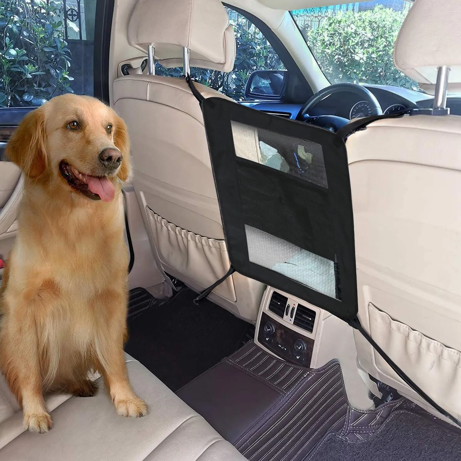 xtemtoamz Rete Auto per Cani, Rete Divisoria Auto per Cani, Rete Portaoggetti Auto, Rete per Cani per Sedili Posteriori per Isolare Gli Animali Domestici, Sacca in Rete per Riporre Oggetti - immagine 8