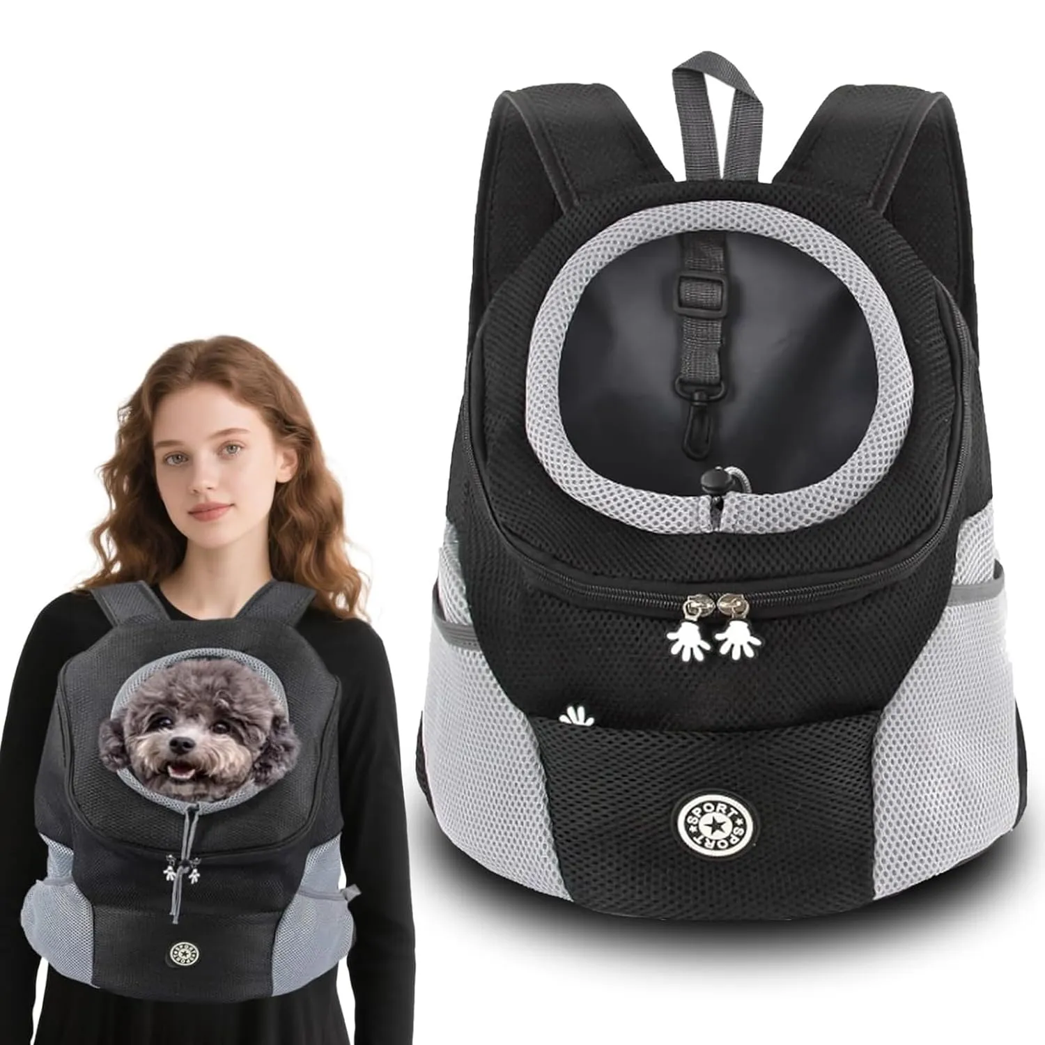 LIBRNTY Zaino per Cani Gatti,Zaino per Cane,Backpack Trasportino Pieghevole per Gatti e Cani di Piccola Taglia, Borsa Traspirante per Viaggi Passeggiate e Escursioni,fondo impermeabile (Grigio L) - immagine 1