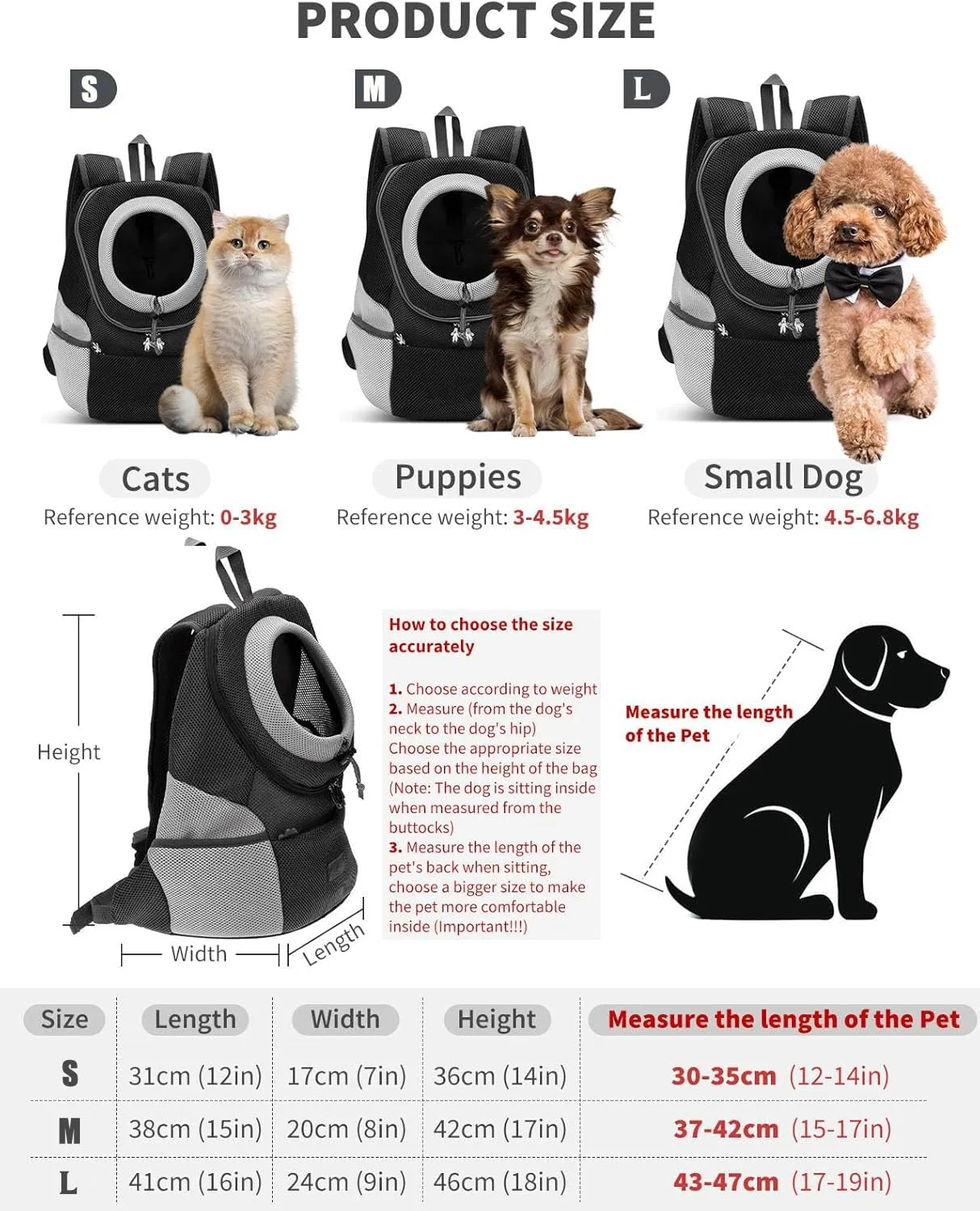LIBRNTY Zaino per Cani Gatti,Zaino per Cane,Backpack Trasportino Pieghevole per Gatti e Cani di Piccola Taglia, Borsa Traspirante per Viaggi Passeggiate e Escursioni,fondo impermeabile (Grigio L) - immagine 2