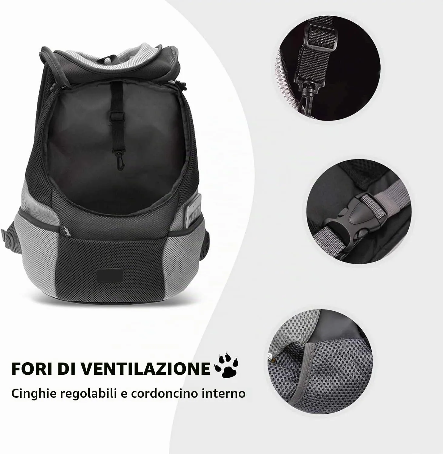 LIBRNTY Zaino per Cani Gatti,Zaino per Cane,Backpack Trasportino Pieghevole per Gatti e Cani di Piccola Taglia, Borsa Traspirante per Viaggi Passeggiate e Escursioni,fondo impermeabile (Grigio L) - immagine 4