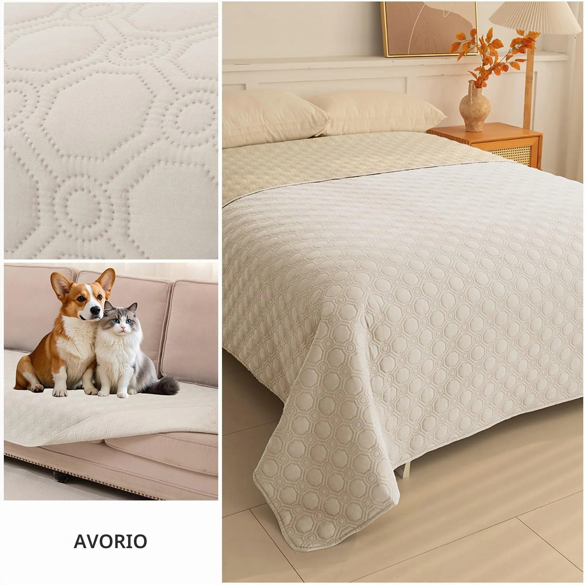 TIANSHU Coperta Impermeabile per Letto e Divano, Copriletto Antiscivolo Lavabile a Doppia Faccia, Coperta Resistente per Cani e Gatti (208x208cm, Beige) - immagine 2