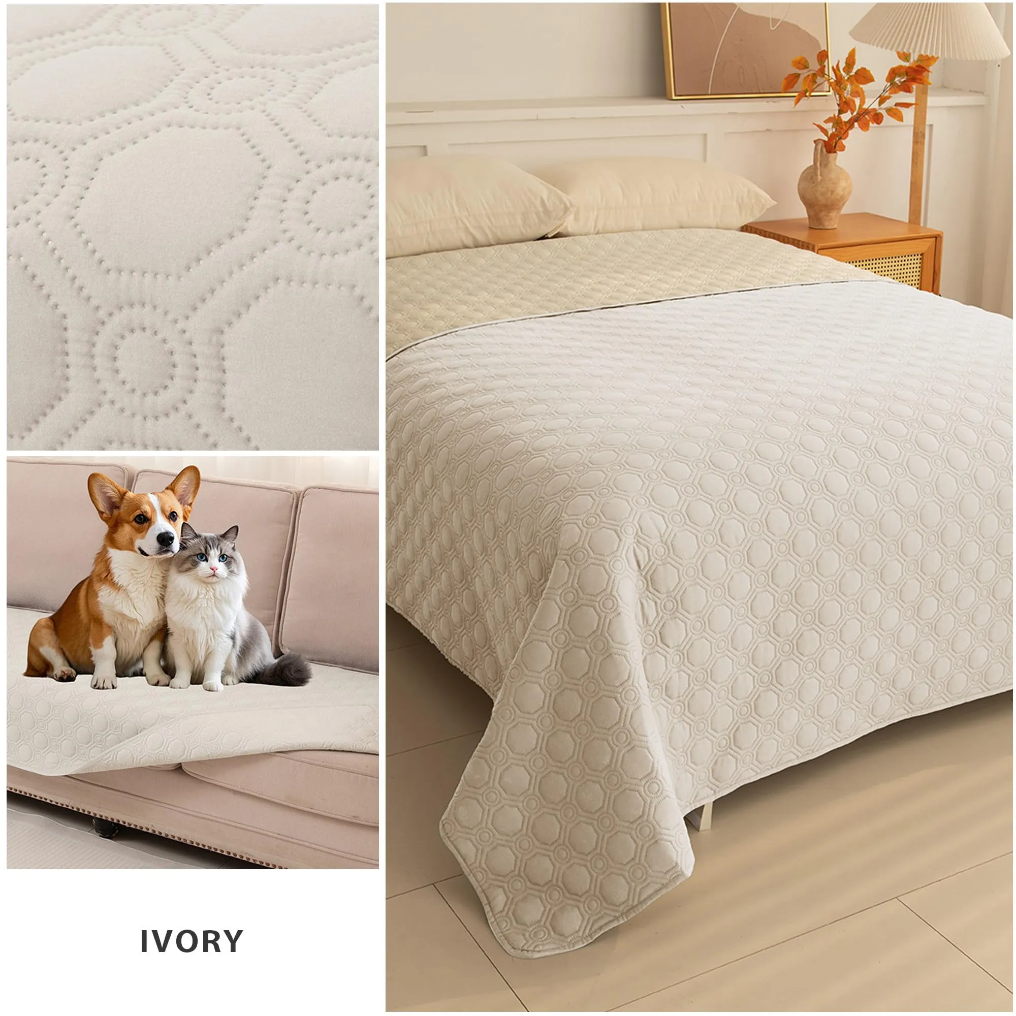 TIANSHU Coperta Impermeabile per Letto e Divano, Copriletto Antiscivolo Lavabile a Doppia Faccia, Coperta Resistente per Cani e Gatti (208x305cm, Beige) - immagine 2