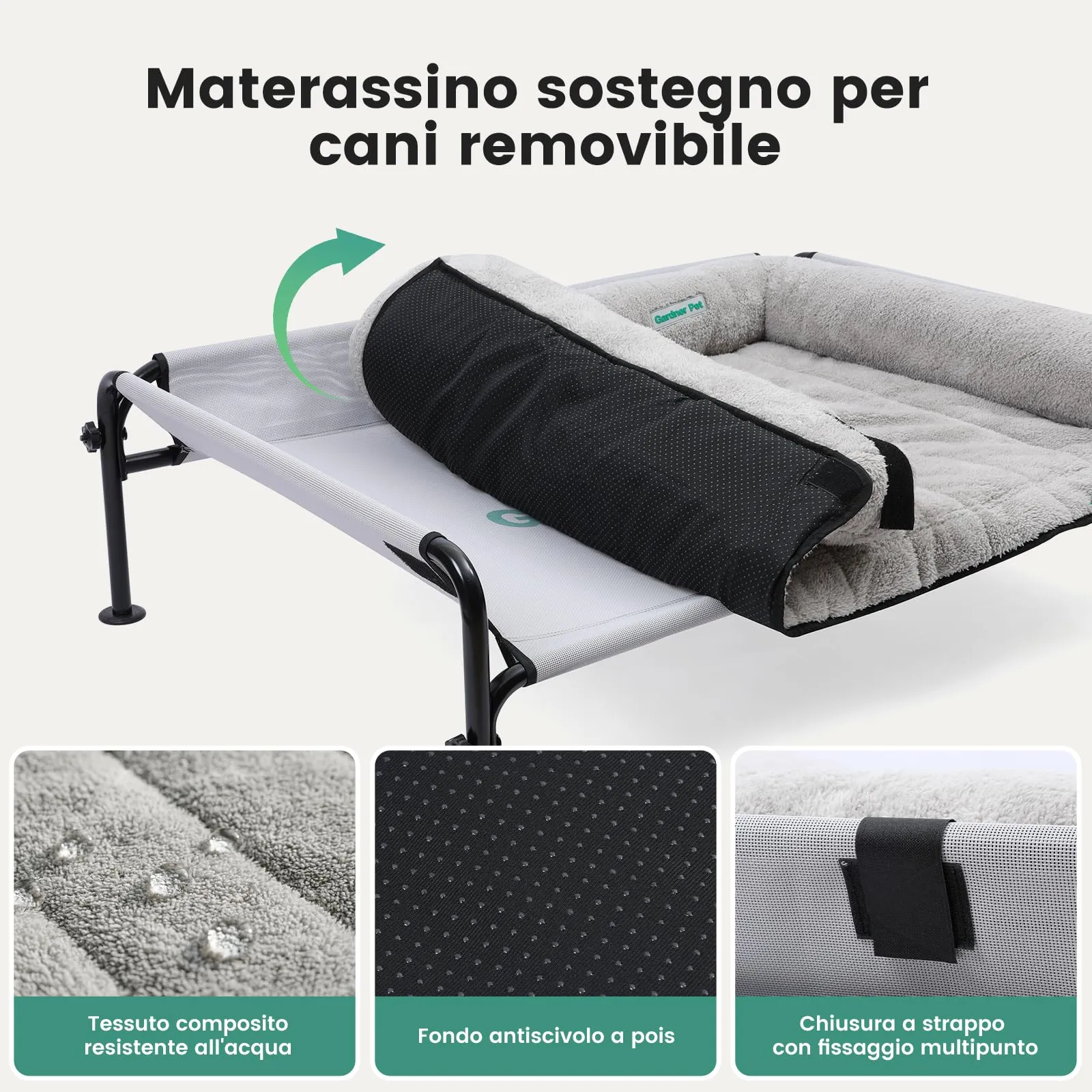 Gardner Pet Letto Rialzato per Cani, 107 x 76 x 31 cm, Grigio - immagine 2