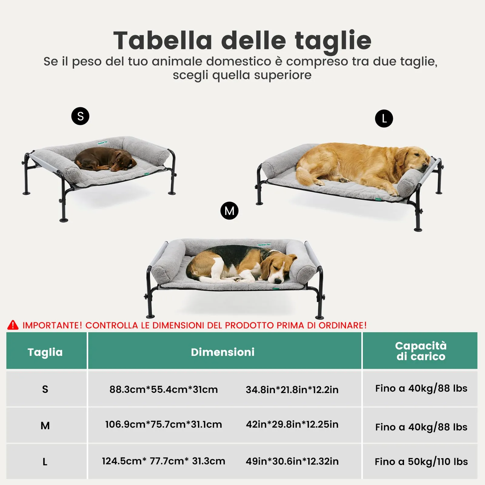 Gardner Pet Letto Rialzato per Cani, 107 x 76 x 31 cm, Grigio - immagine 3
