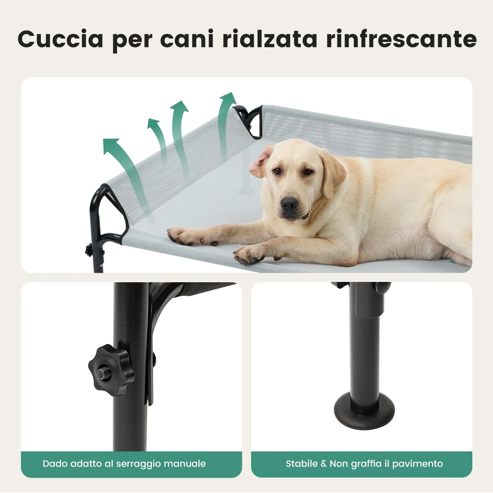 Gardner Pet Letto Rialzato per Cani, 107 x 76 x 31 cm, Grigio - immagine 5