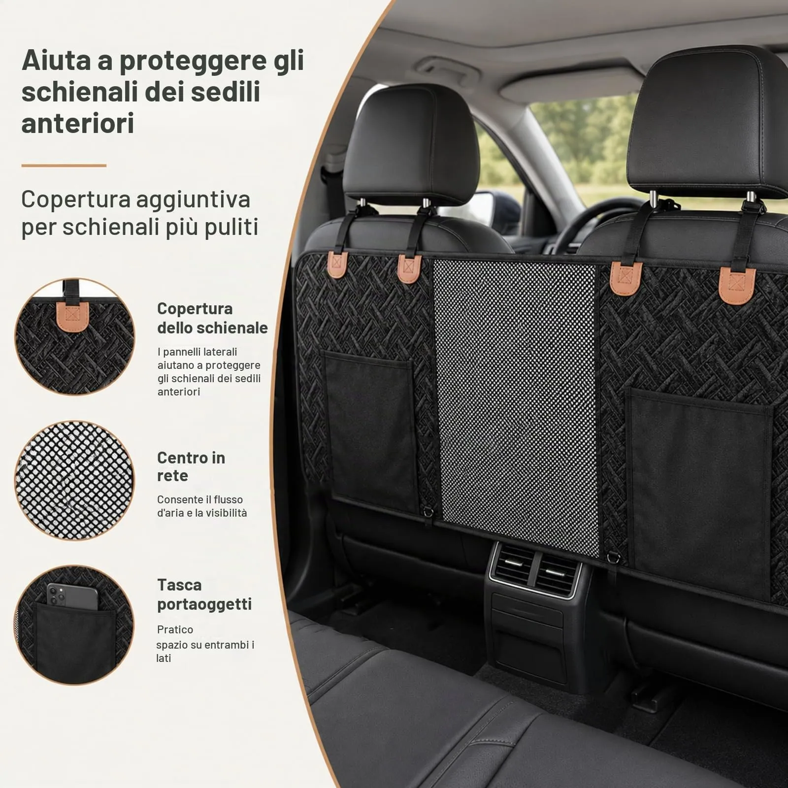 Eosarcu Cani Barriera per Auto, Cani Mesh per Divisore Auto, Barriera per Animali Domestici con 2 Organizzatore Mesh, Universale per Auto, SUV, Camion - immagine 3