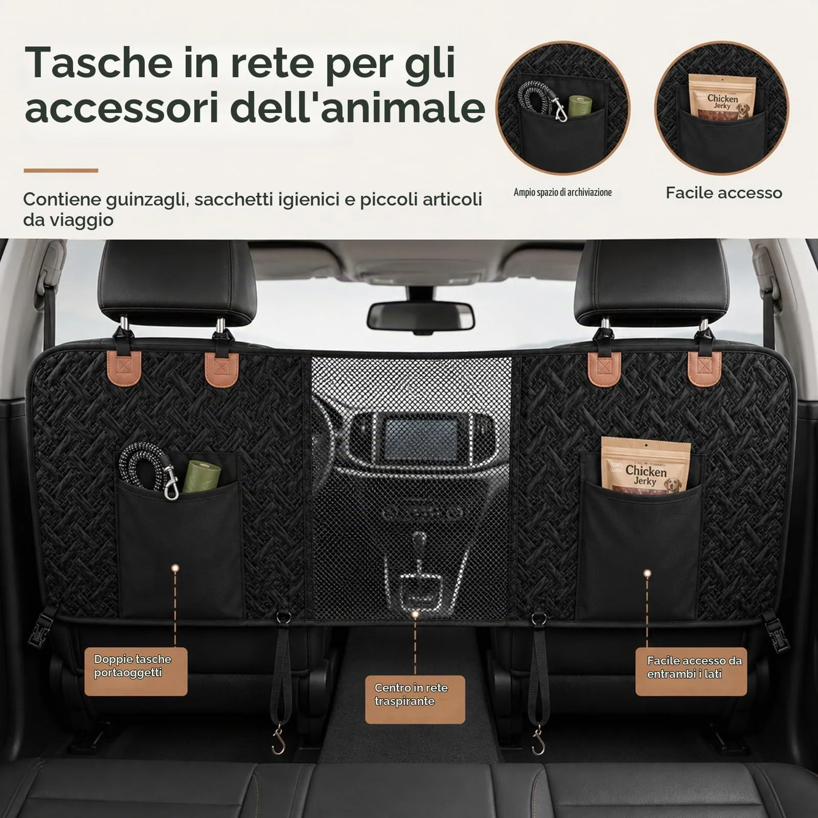 Eosarcu Cani Barriera per Auto, Cani Mesh per Divisore Auto, Barriera per Animali Domestici con 2 Organizzatore Mesh, Universale per Auto, SUV, Camion - immagine 4