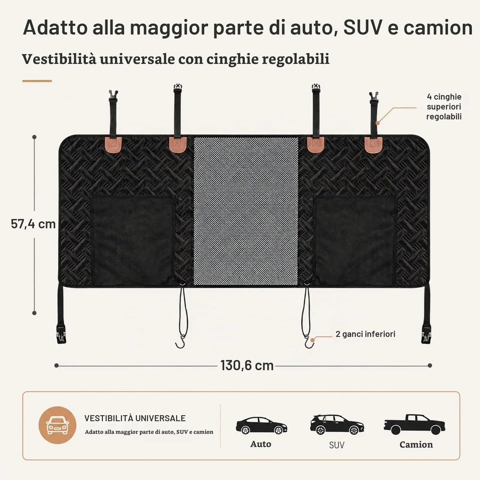 Eosarcu Cani Barriera per Auto, Cani Mesh per Divisore Auto, Barriera per Animali Domestici con 2 Organizzatore Mesh, Universale per Auto, SUV, Camion - immagine 5