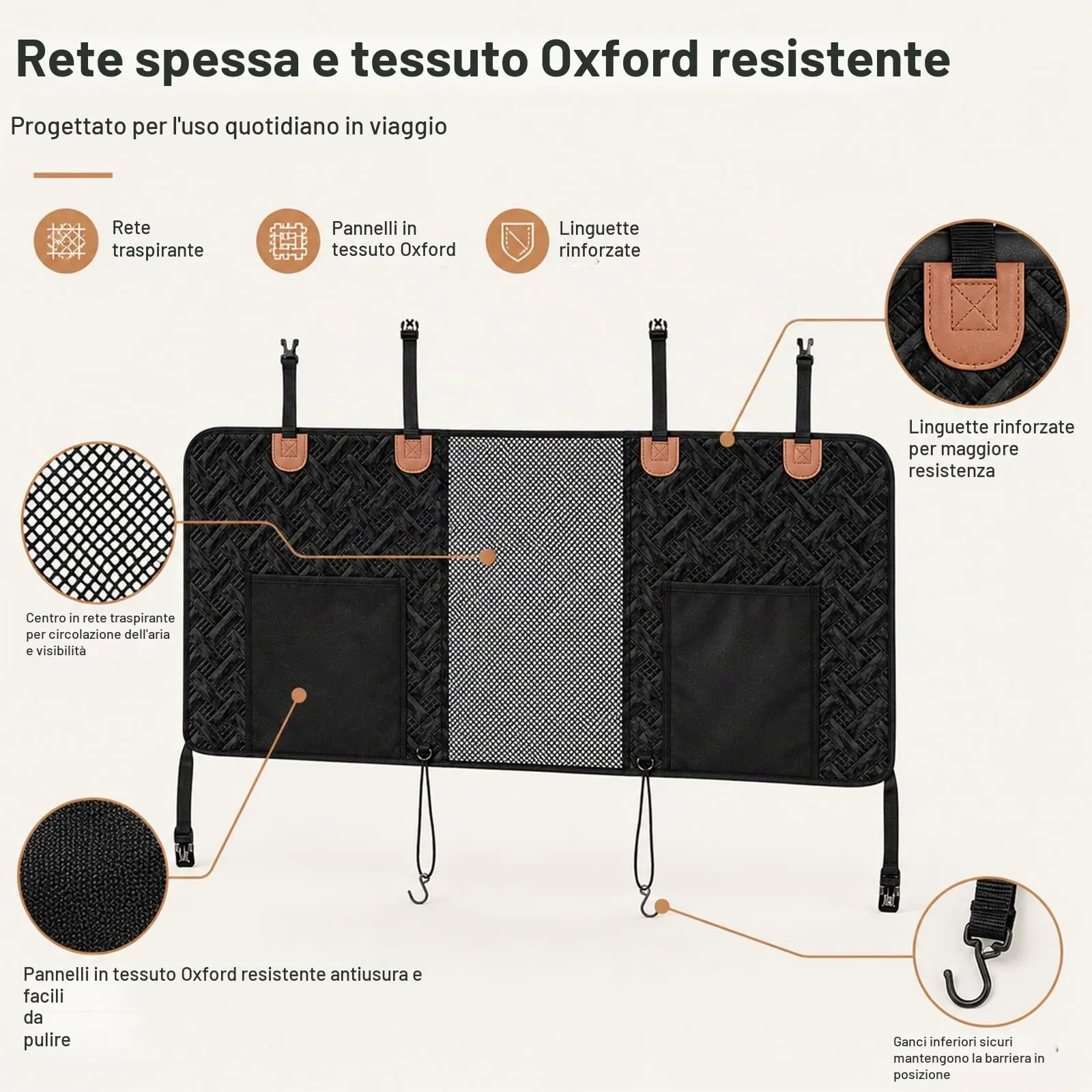 Eosarcu Cani Barriera per Auto, Cani Mesh per Divisore Auto, Barriera per Animali Domestici con 2 Organizzatore Mesh, Universale per Auto, SUV, Camion - immagine 6
